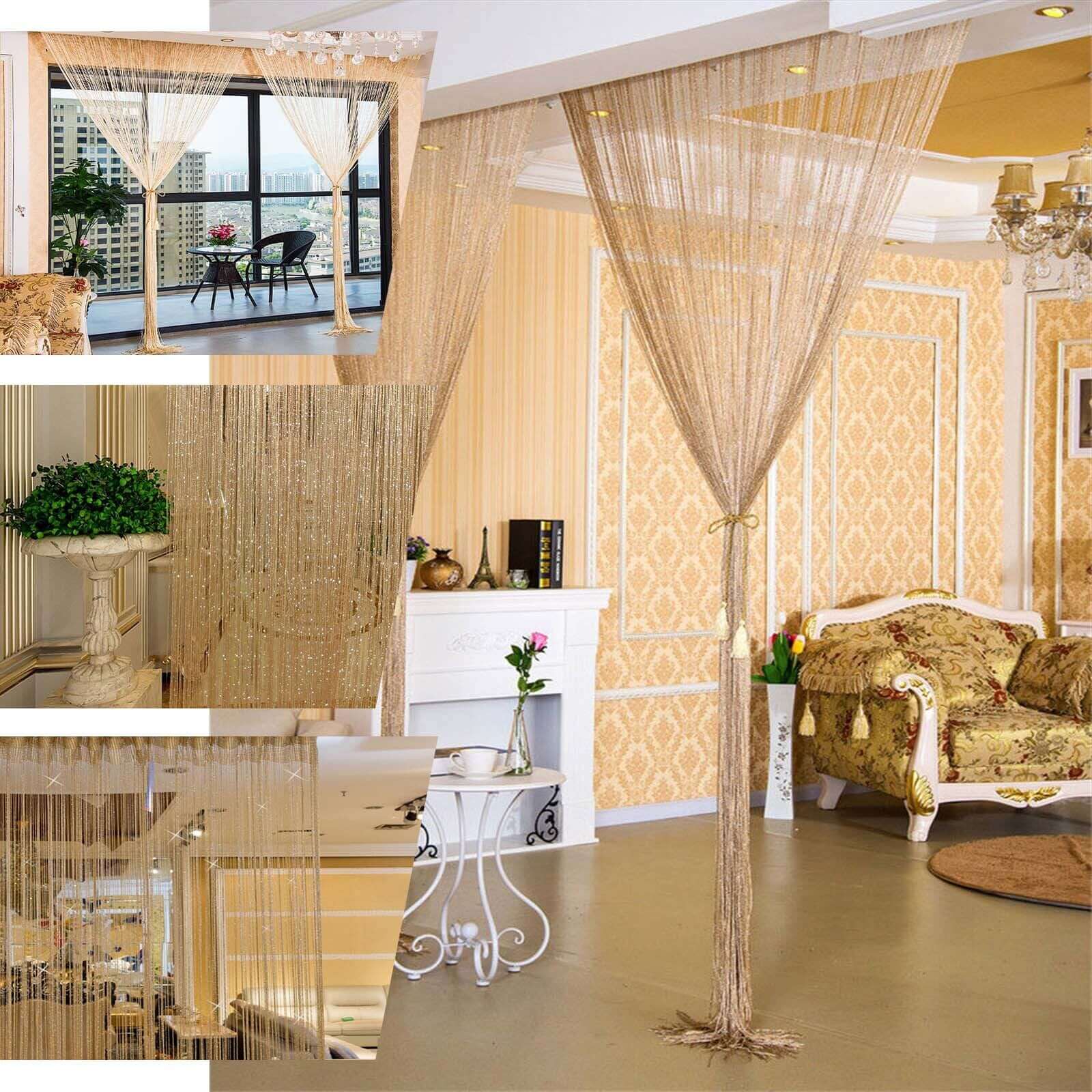 3ftx8ft Gold Silk Tassel String Curtains, Decorative Room Divider Panels - Image 4