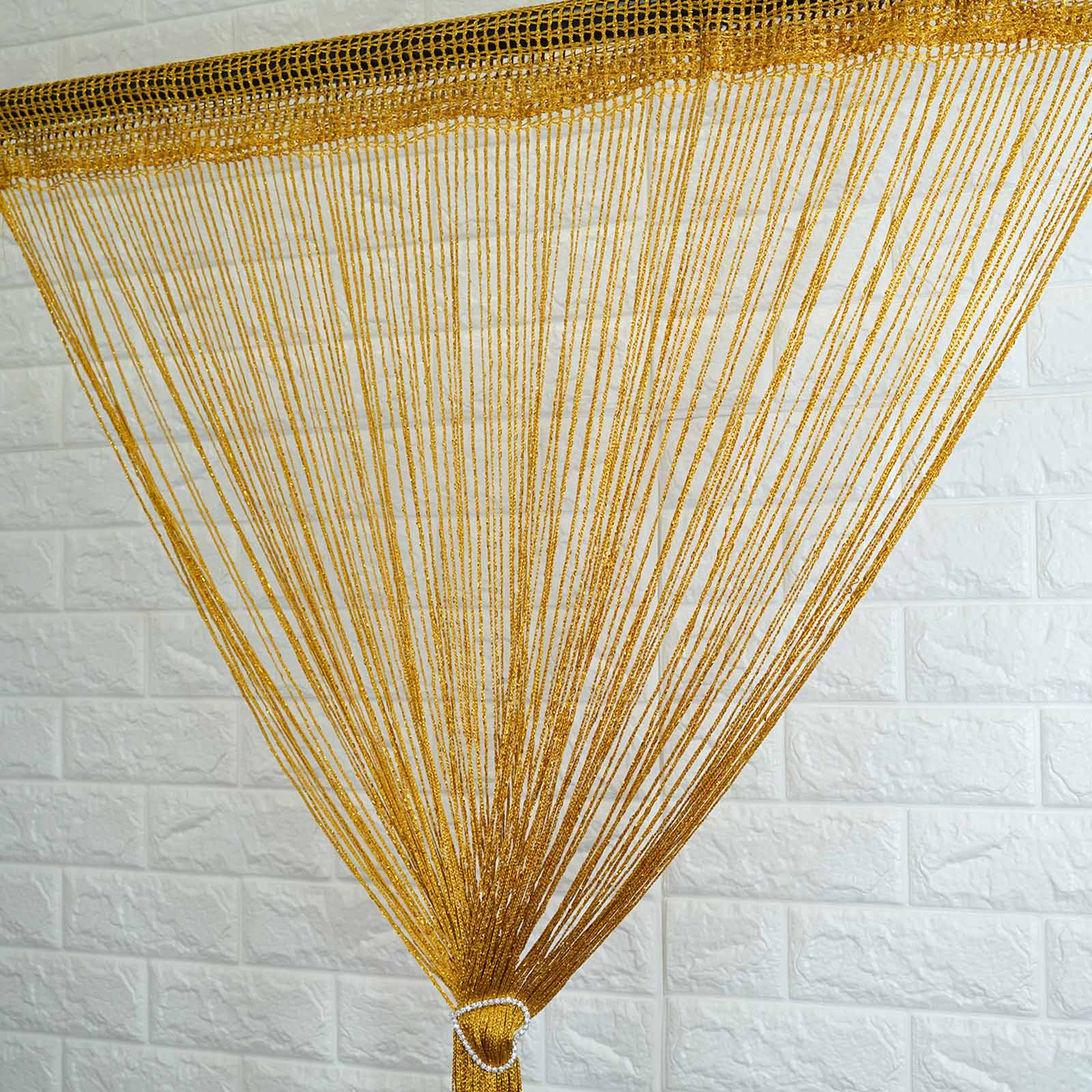 3ftx8ft Gold Silk Tassel String Curtains, Decorative Room Divider Panels - Image 7