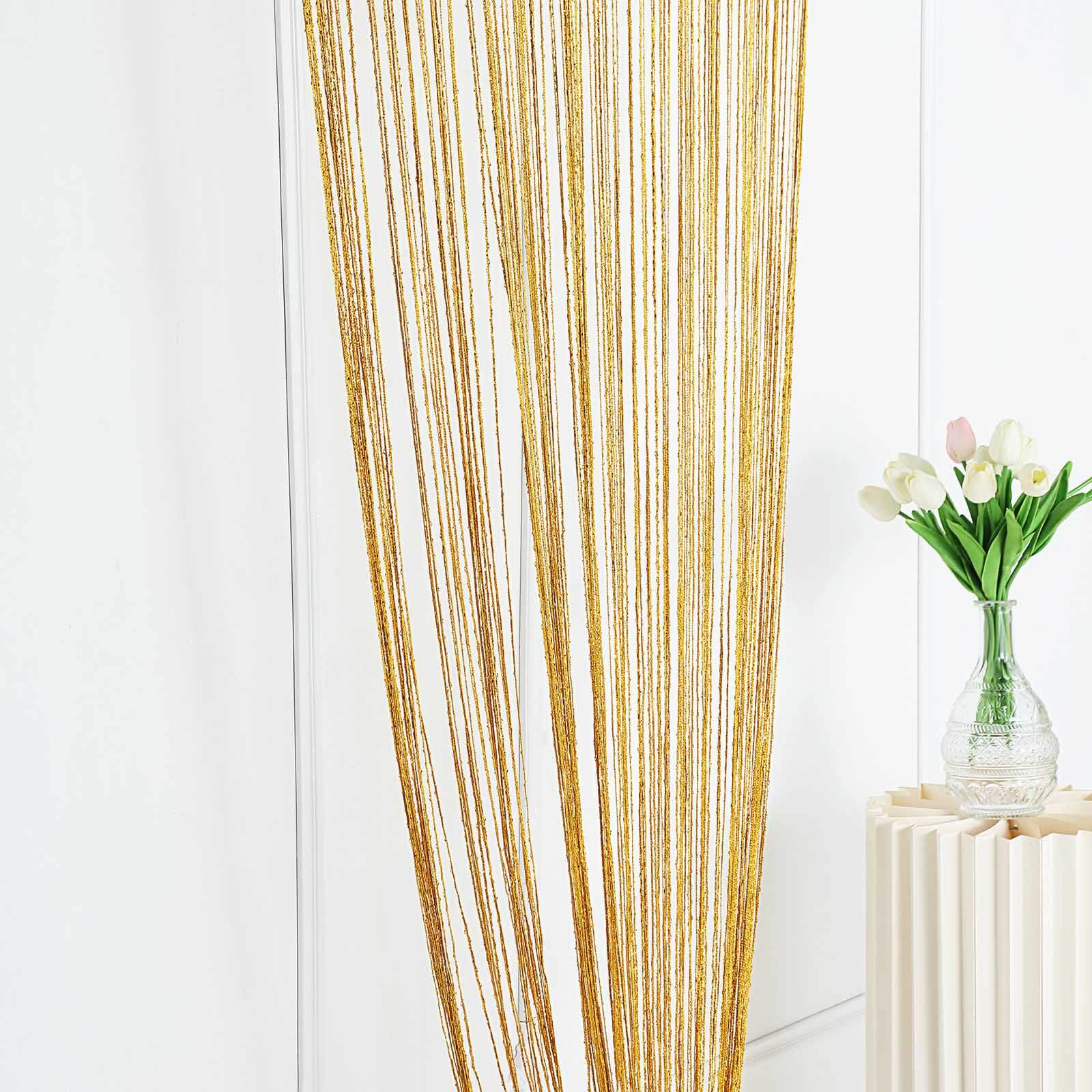3ftx8ft Gold Silk Tassel String Curtains, Decorative Room Divider Panels - Image 9