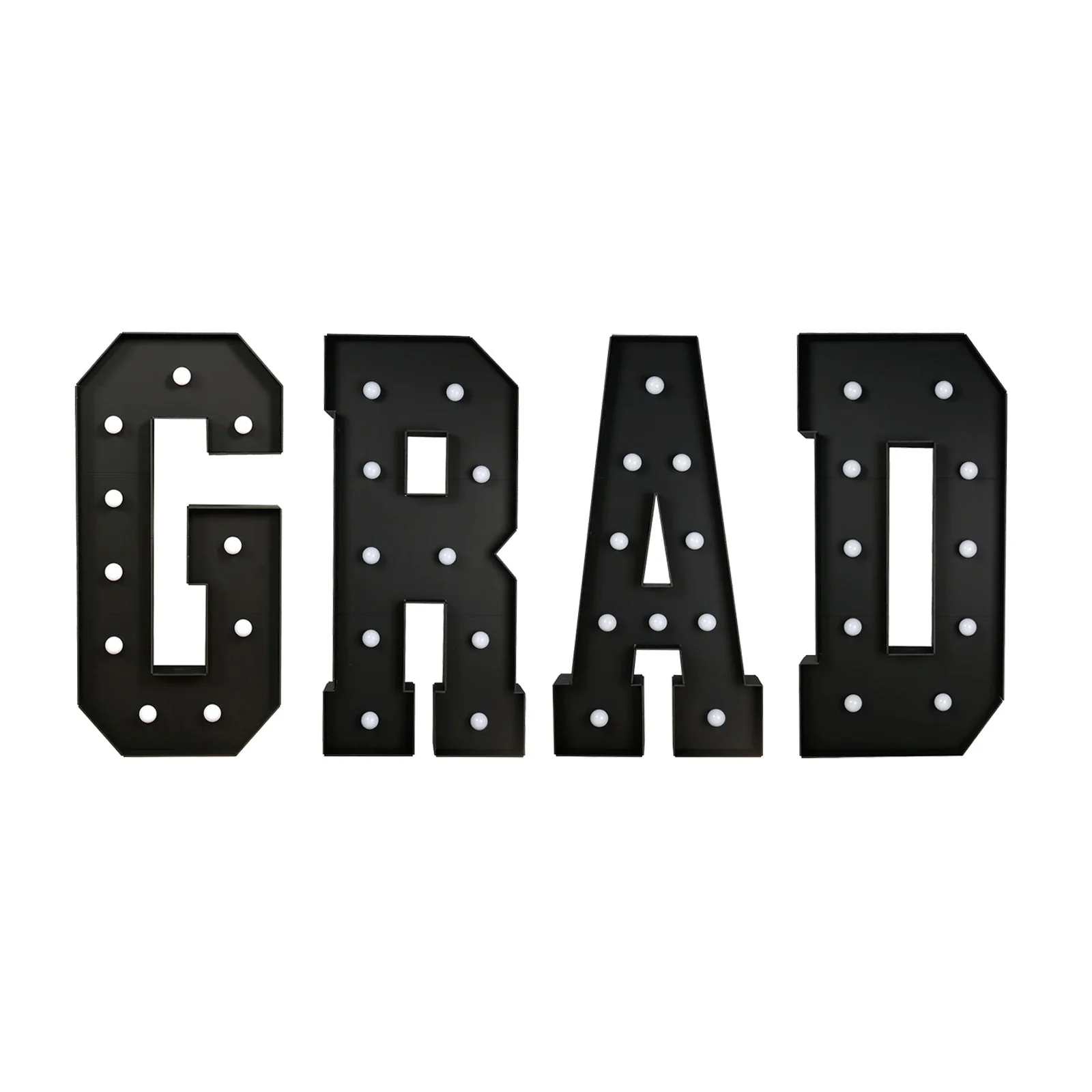 Giant LED Marquee Light Up Letters "GRAD", Black 4ft Pre-Cut Foam Board with Warm White Battery Operated LEDs, Glue Gun and Sticks - Image 2