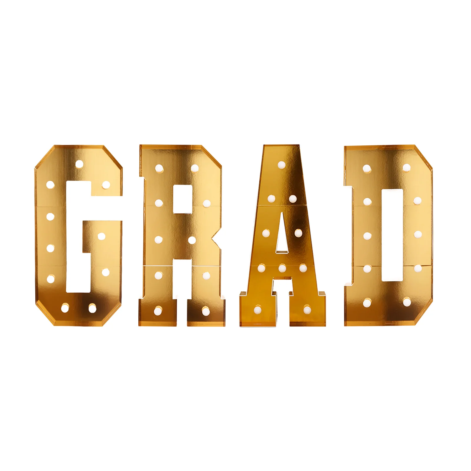 Giant LED Marquee Light Up Letters "GRAD", Gold 4ft Pre-Cut Foam Board with Warm White Battery Operated LEDs, Glue Gun and Sticks - Image 2