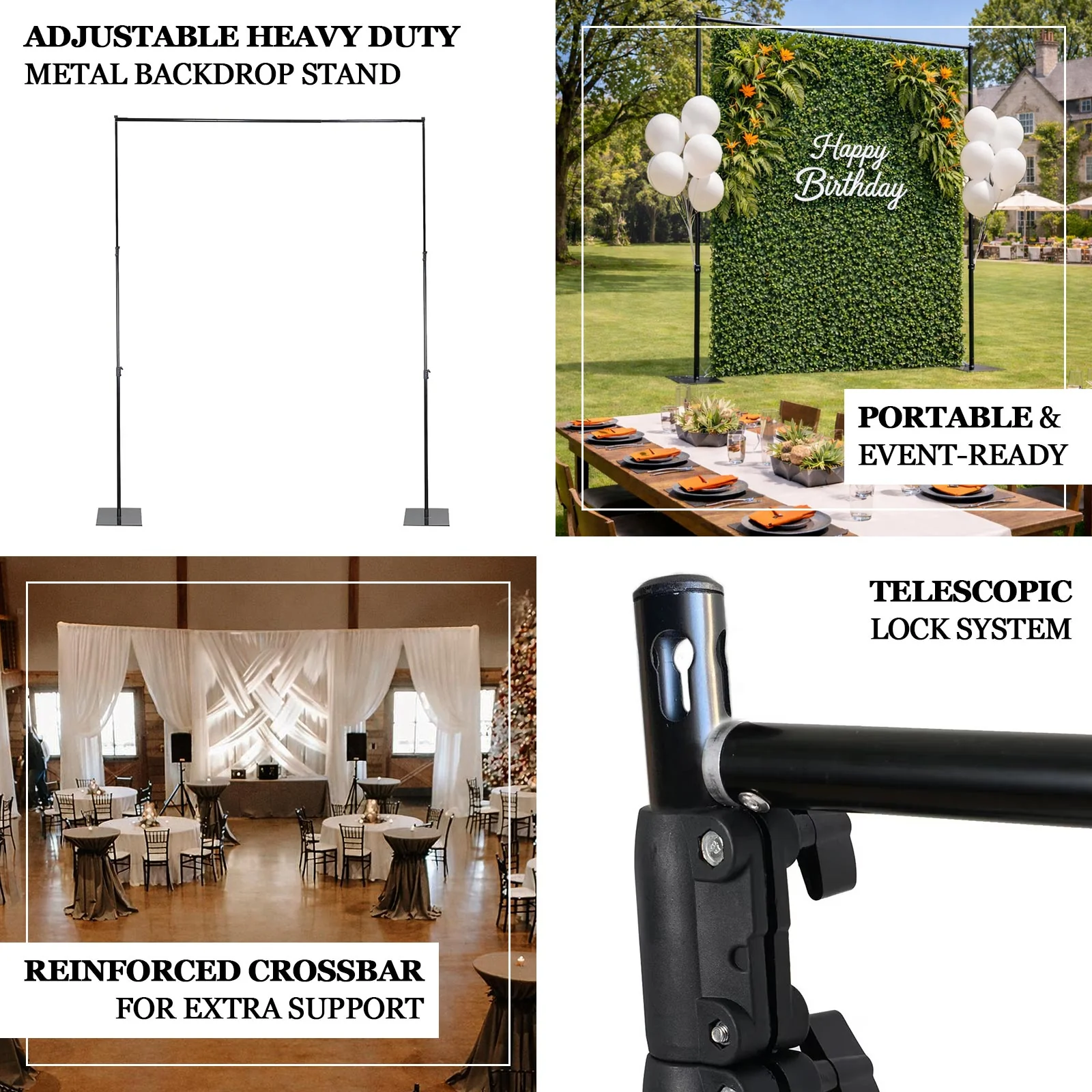 Black Heavy Duty Metal Backdrop Stand 10ftx12ft with Reinforced Crossbar – Pipe and Drape Frame - Image 4