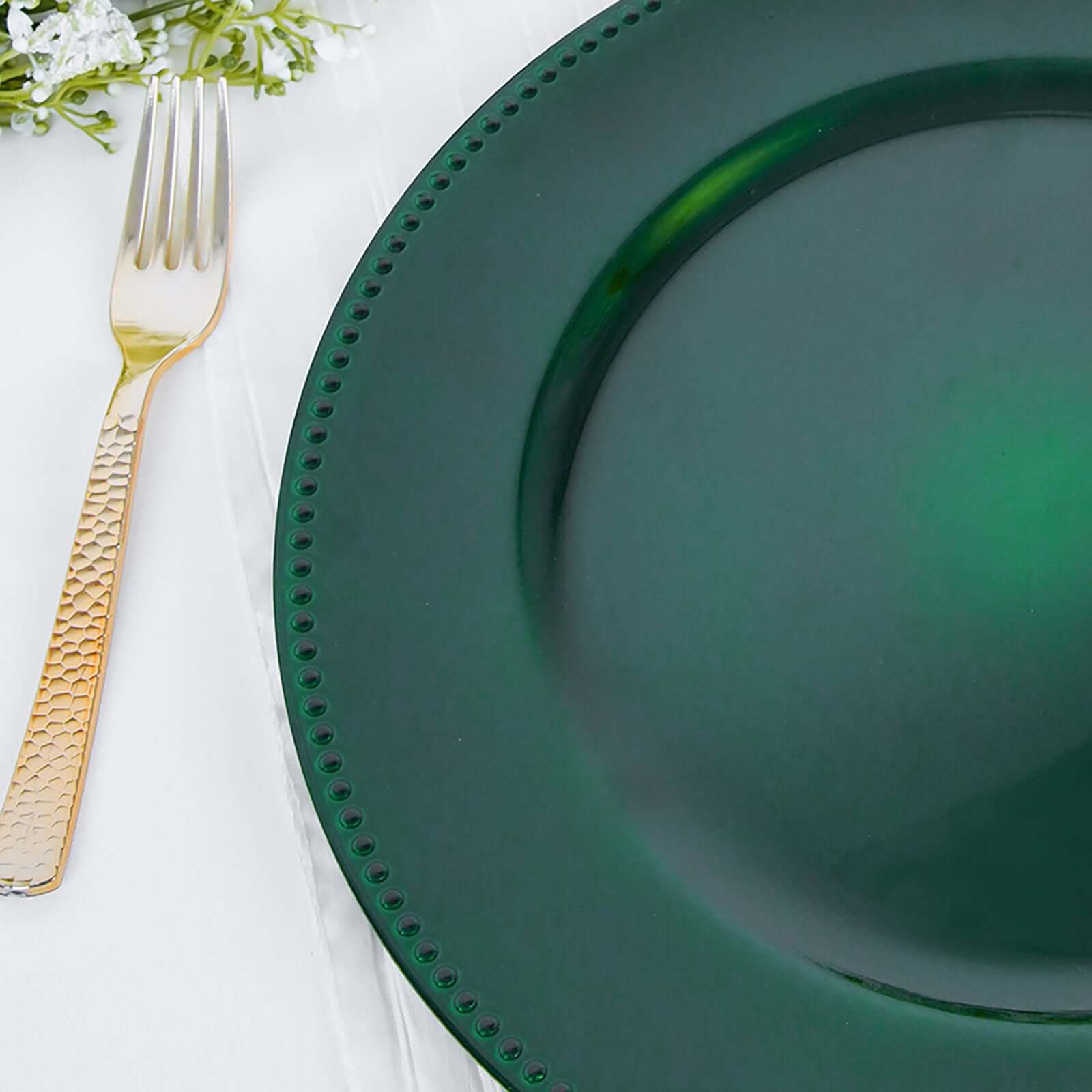 6-Pack Acrylic Round Charger Plates 13" in Hunter Emerald Green with Beaded Rim, Dinner Charger Event Tabletop Decor - Image 2