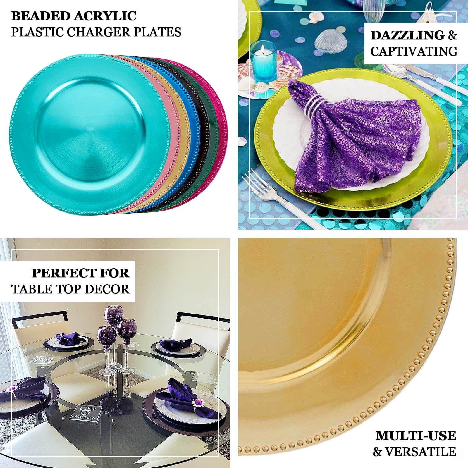 6-Pack Acrylic Round Charger Plates 13" in Hunter Emerald Green with Beaded Rim, Dinner Charger Event Tabletop Decor - Image 4