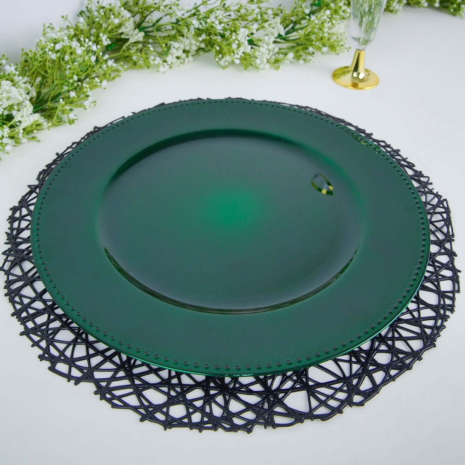 6-Pack Acrylic Round Charger Plates 13" in Hunter Emerald Green with Beaded Rim, Dinner Charger Event Tabletop Decor - Image 7