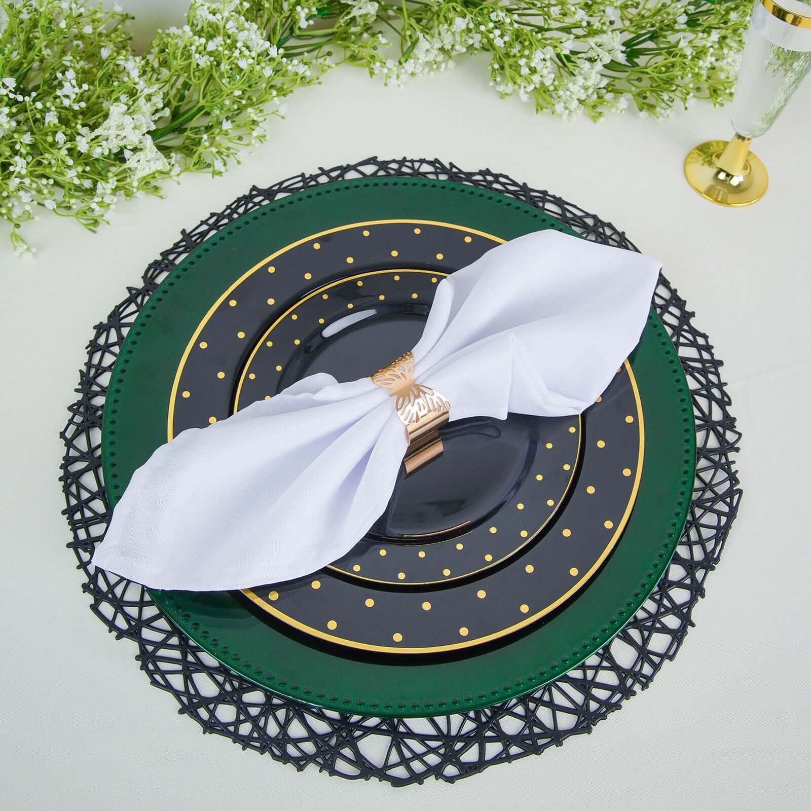 6-Pack Acrylic Round Charger Plates 13" in Hunter Emerald Green with Beaded Rim, Dinner Charger Event Tabletop Decor - Image 8