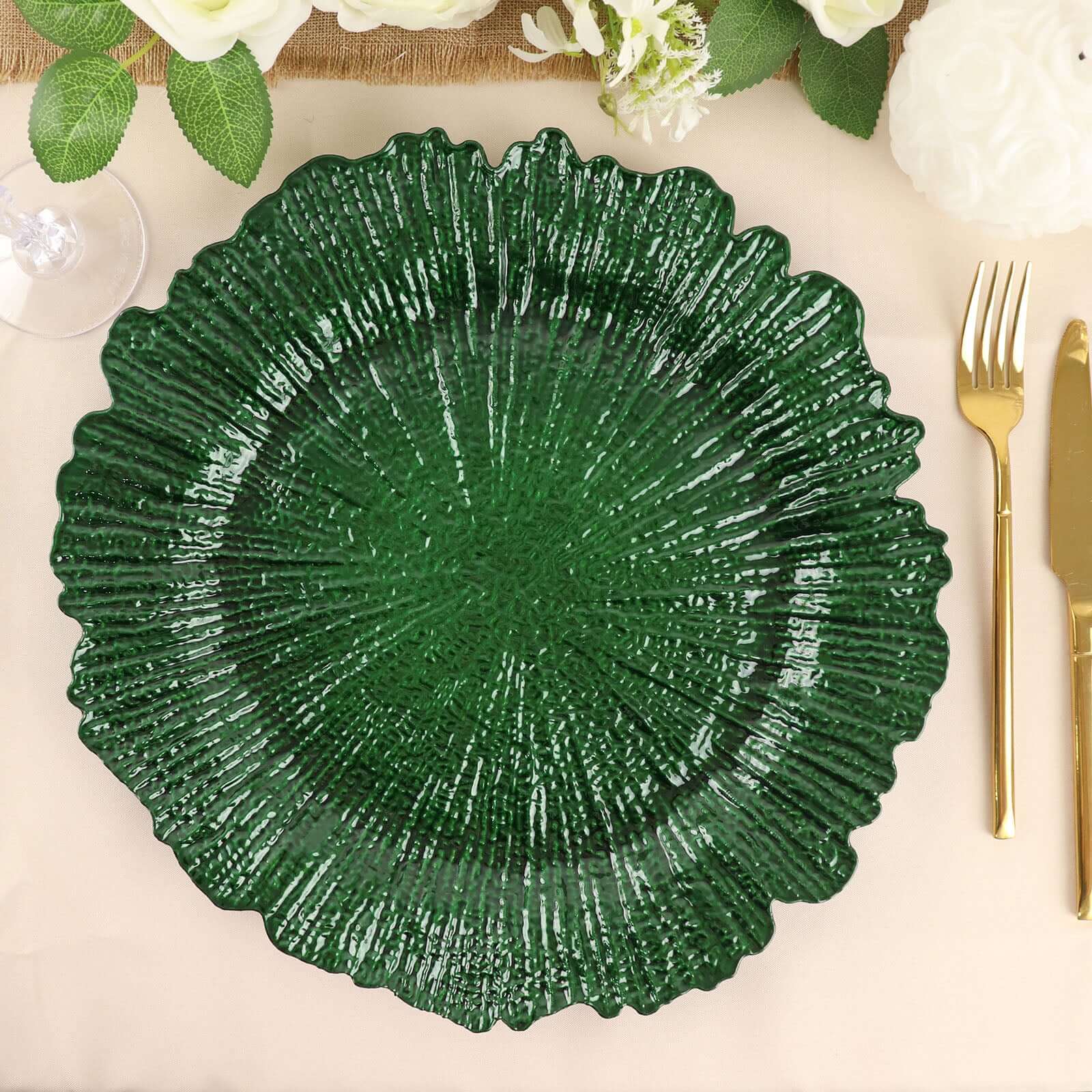 6-Pack Acrylic Plastic Round Charger Plates 13" in Hunter Emerald Green with Reef Design, Dinner Charger Tableware - Image 7