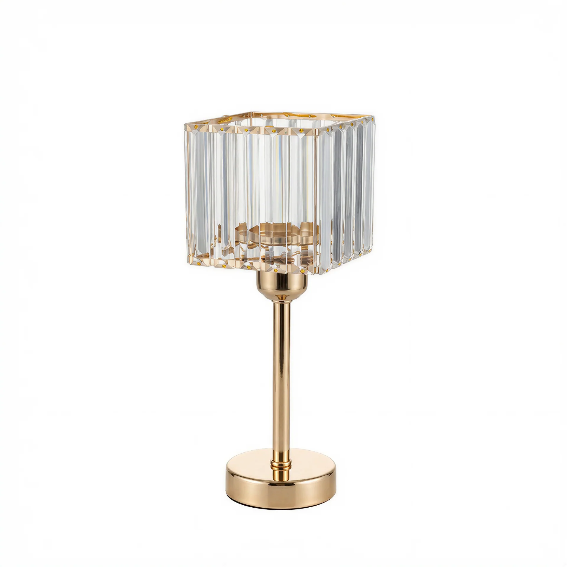 2 Pack Crystal Hurricane Candle Holders – 13" Gold Square Glass Pillar Candle Stands, Crystal Pendant Design - Image 2