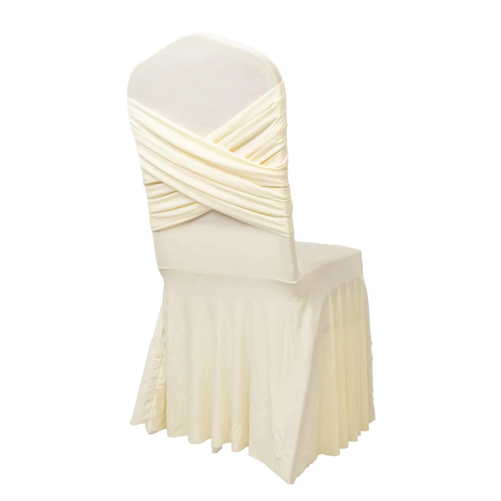 Ivory Spandex Banquet Chair Cover with Ruffle Skirt & Cross Back Sash – Stretch Slipcover for Events - Image 8