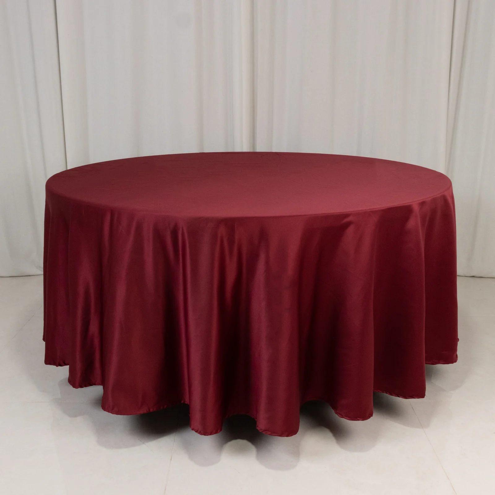 Lamour Satin 108" Round Tablecloth Burgundy - Durable & Silk-Like Table Cover - Image 3