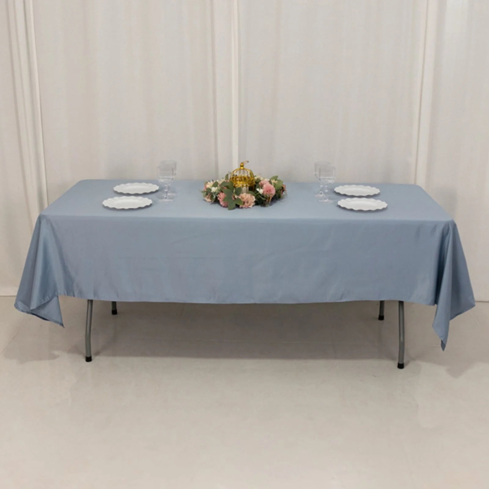Lamour Satin 60"x102" Rectangle Tablecloth Dusty Blue - Durable & Silky Soft Feel Table Cover - Image 5