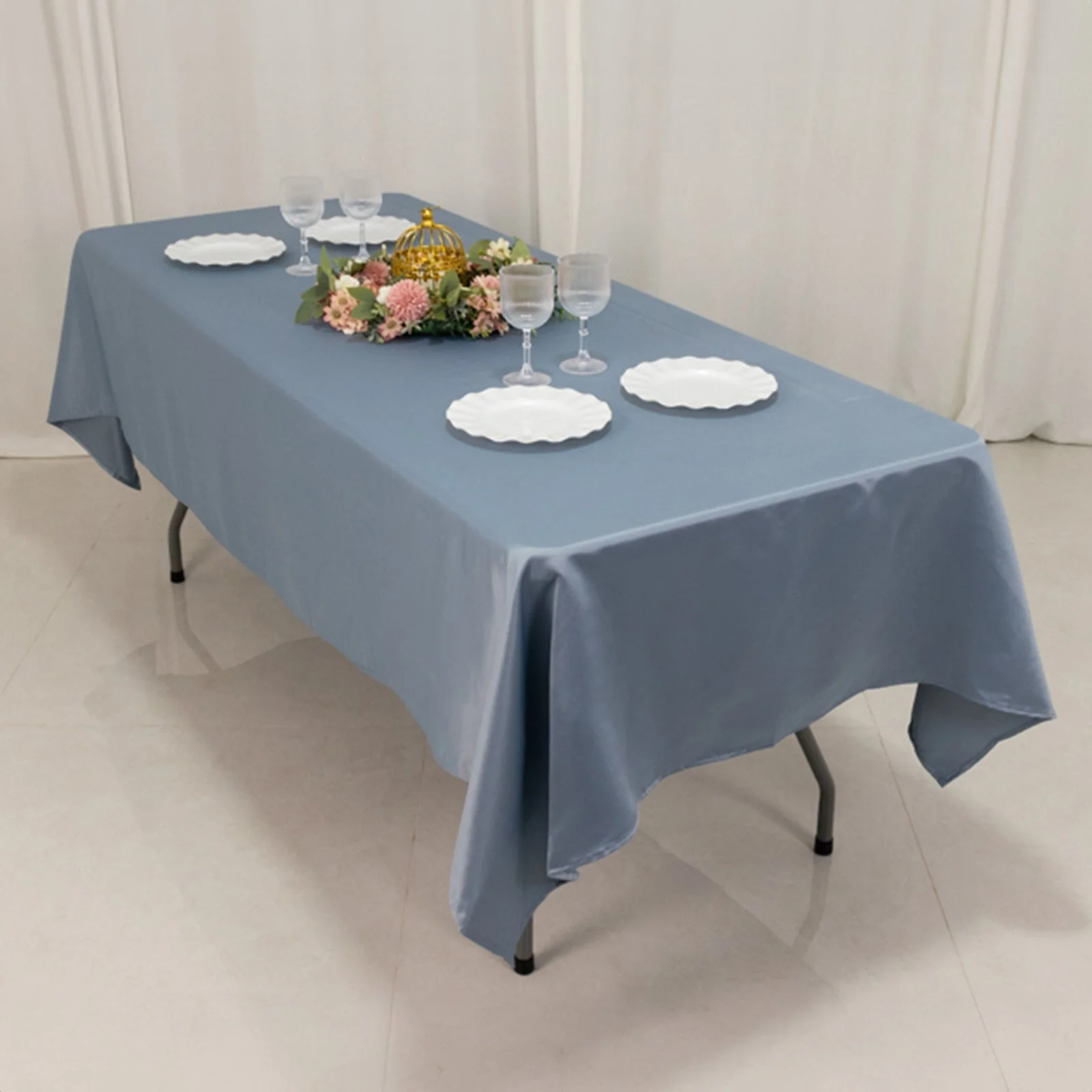 Lamour Satin 60"x102" Rectangle Tablecloth Dusty Blue - Durable & Silky Soft Feel Table Cover - Image 7