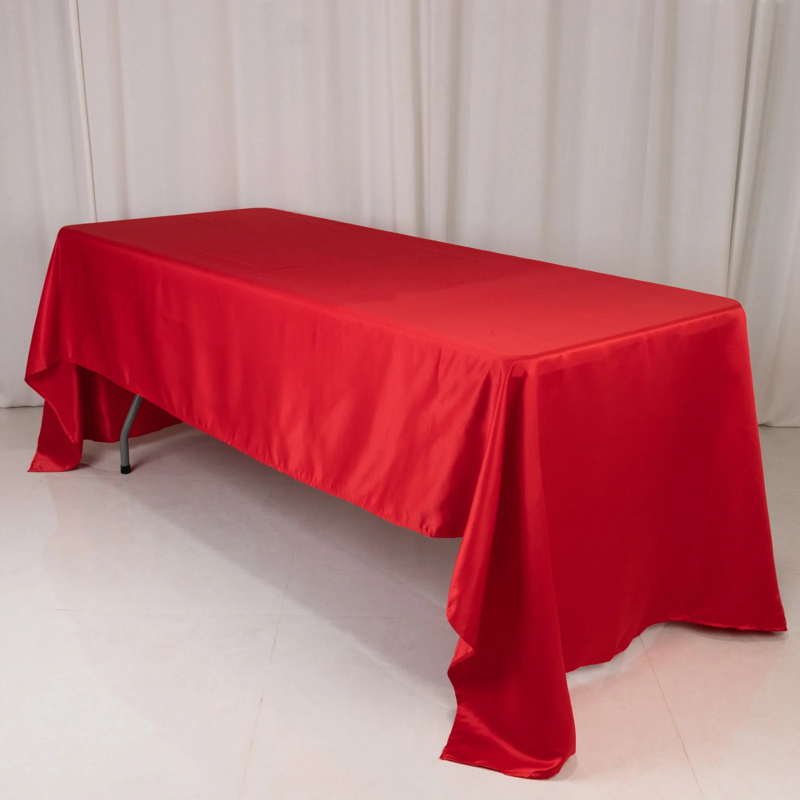 Lamour Satin 60"x126" Rectangle Tablecloth Red - Soft & Silk-Like Table Cover - Image 3