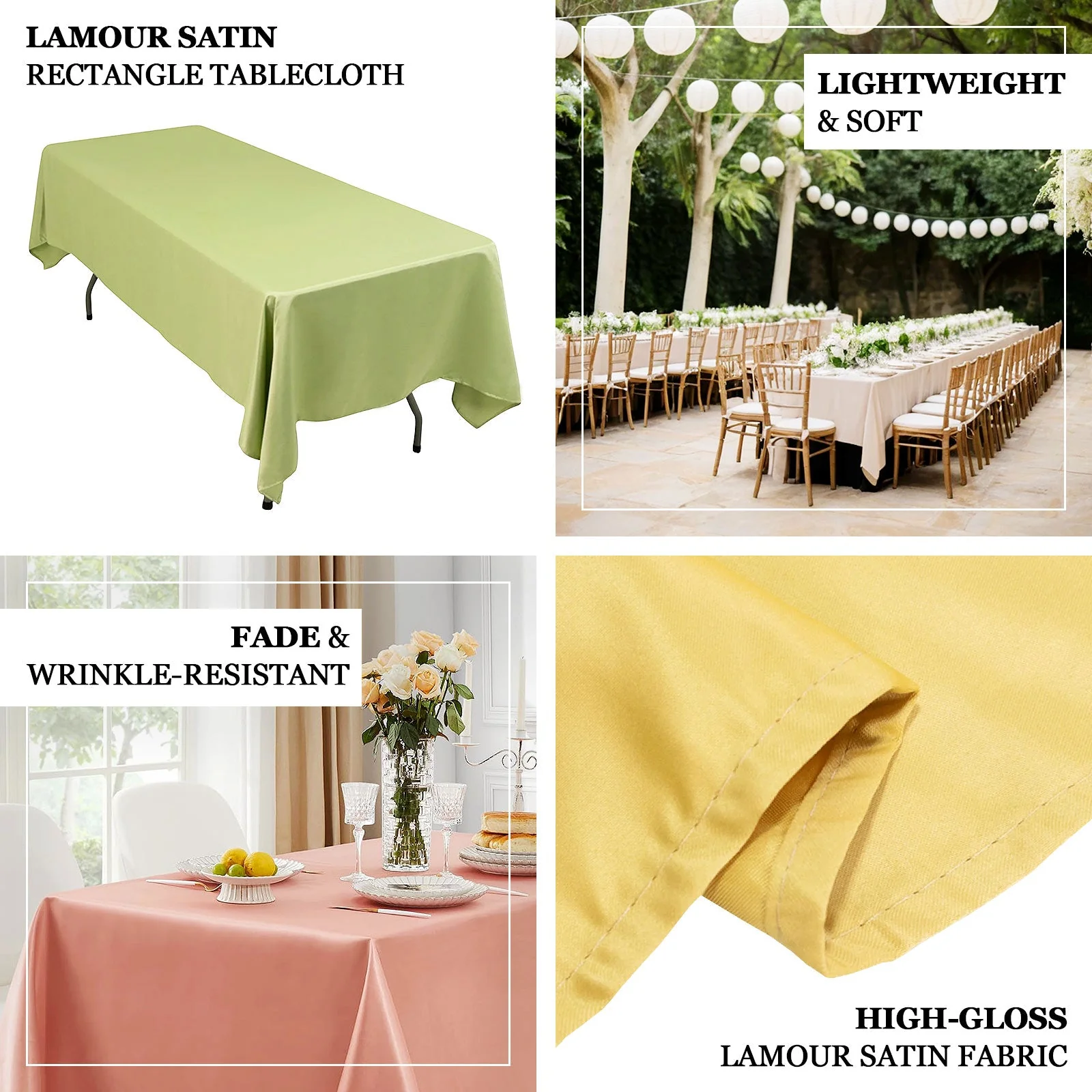 Lamour Satin 60"x126" Rectangle Tablecloth Red - Soft & Silk-Like Table Cover - Image 4