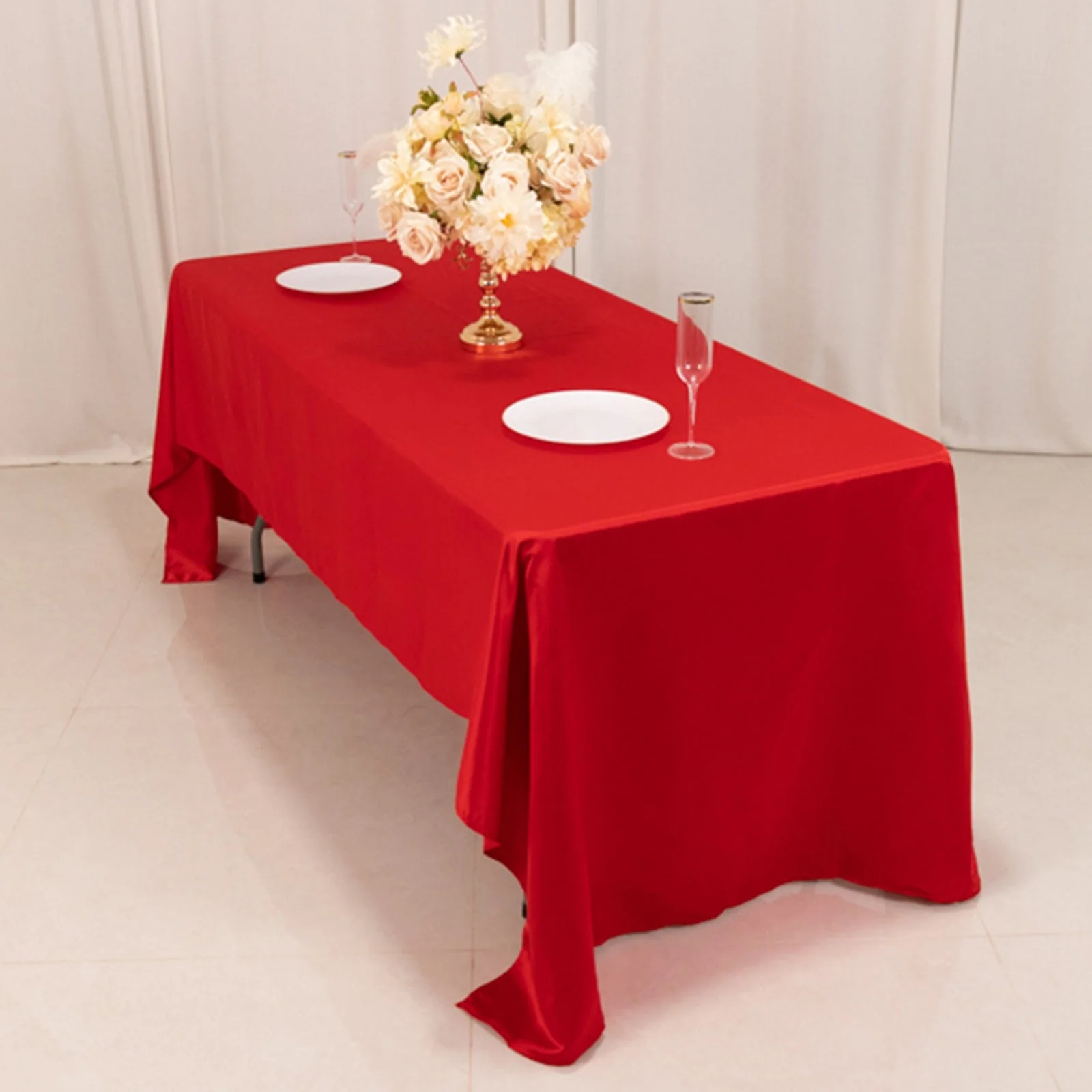 Lamour Satin 60"x126" Rectangle Tablecloth Red - Soft & Silk-Like Table Cover - Image 6