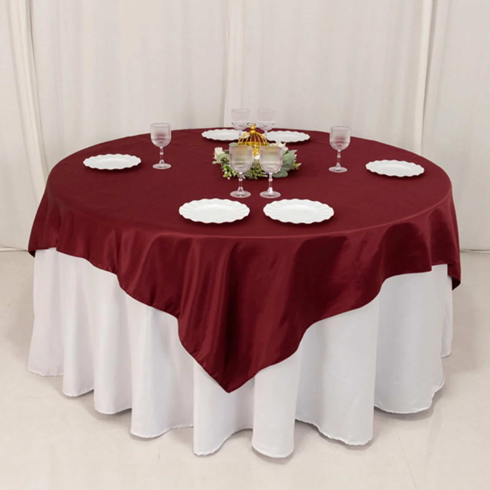 Lamour Satin 72"x72" Table Overlay Square Tablecloth Burgundy - Smooth Finish Table Topper - Image 5