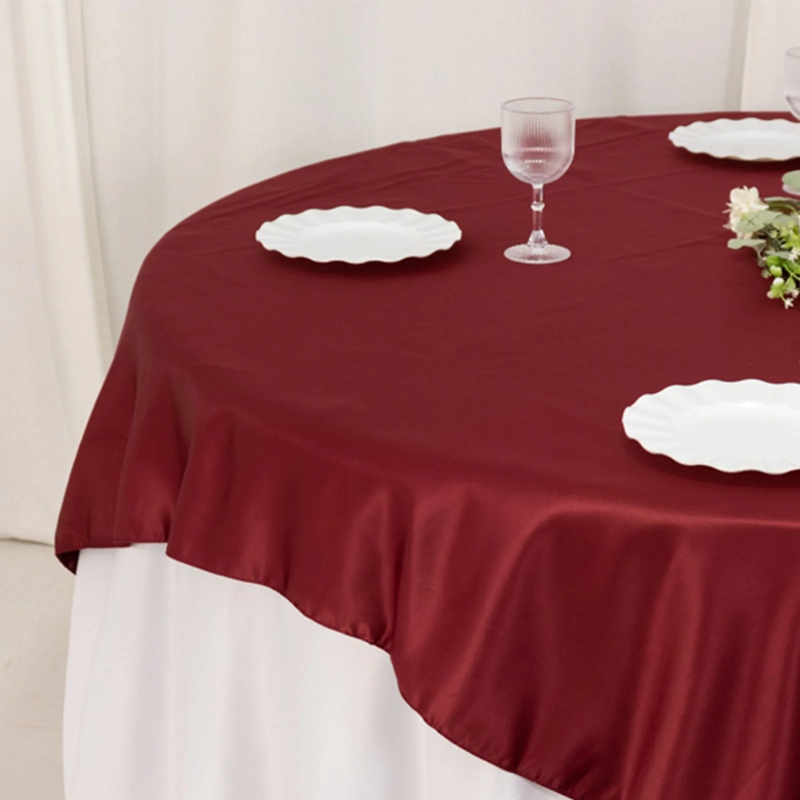 Lamour Satin 72"x72" Table Overlay Square Tablecloth Burgundy - Smooth Finish Table Topper - Image 6