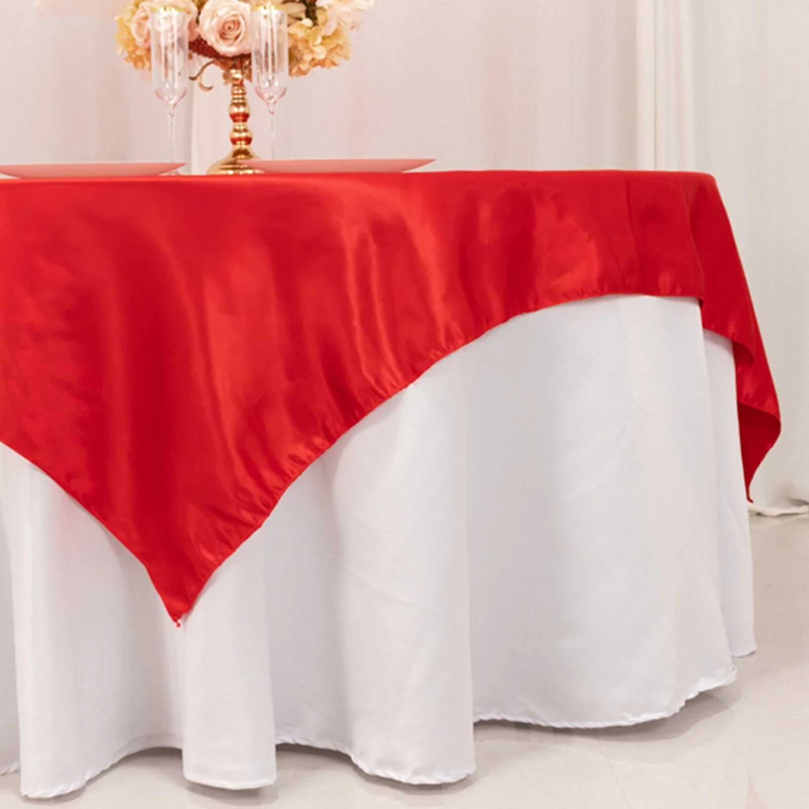 Lamour Satin 72"x72" Table Overlay Square Tablecloth Red - Smooth Finish Table Topper - Image 2