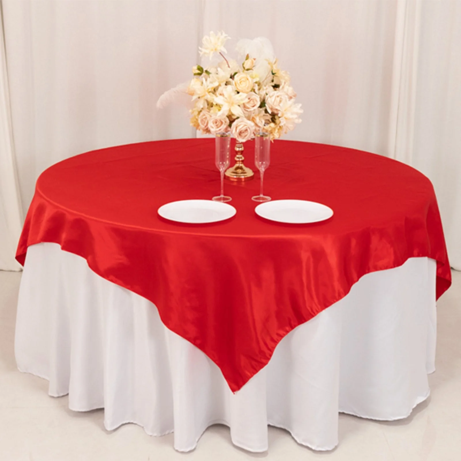 Lamour Satin 72"x72" Table Overlay Square Tablecloth Red - Smooth Finish Table Topper - Image 4