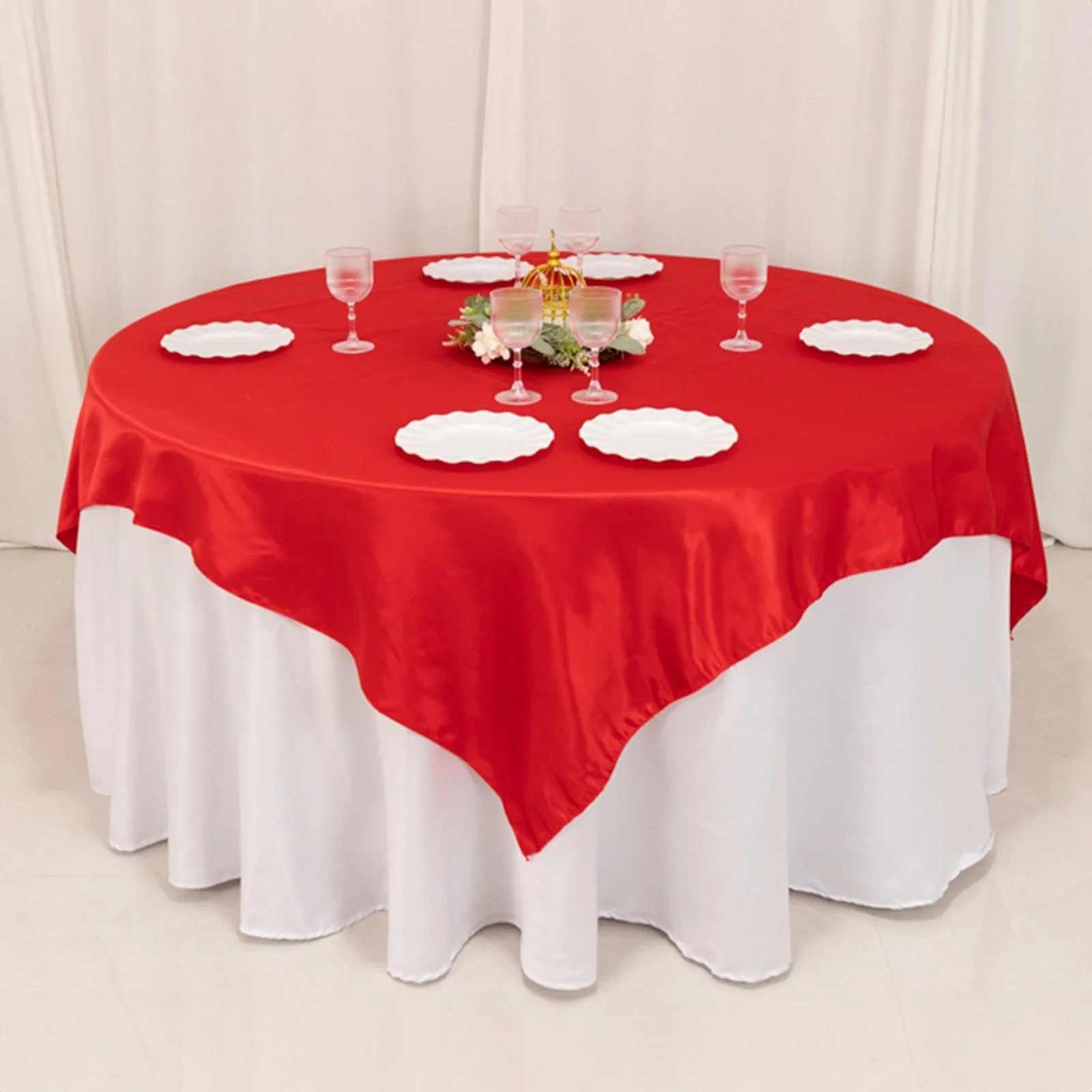 Lamour Satin 72"x72" Table Overlay Square Tablecloth Red - Smooth Finish Table Topper - Image 5