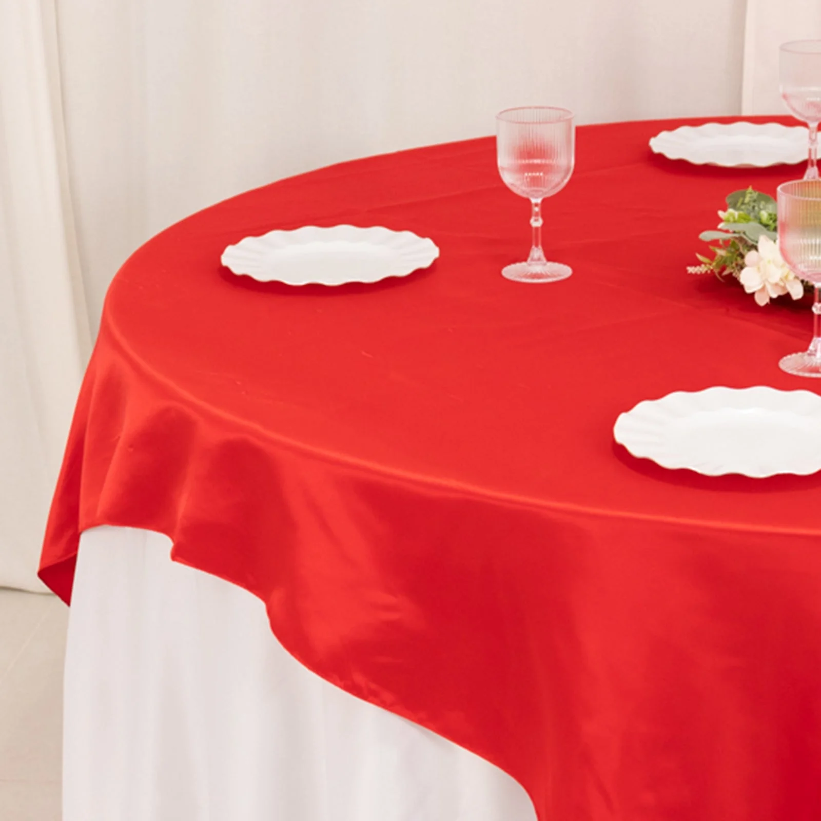 Lamour Satin 72"x72" Table Overlay Square Tablecloth Red - Smooth Finish Table Topper - Image 6
