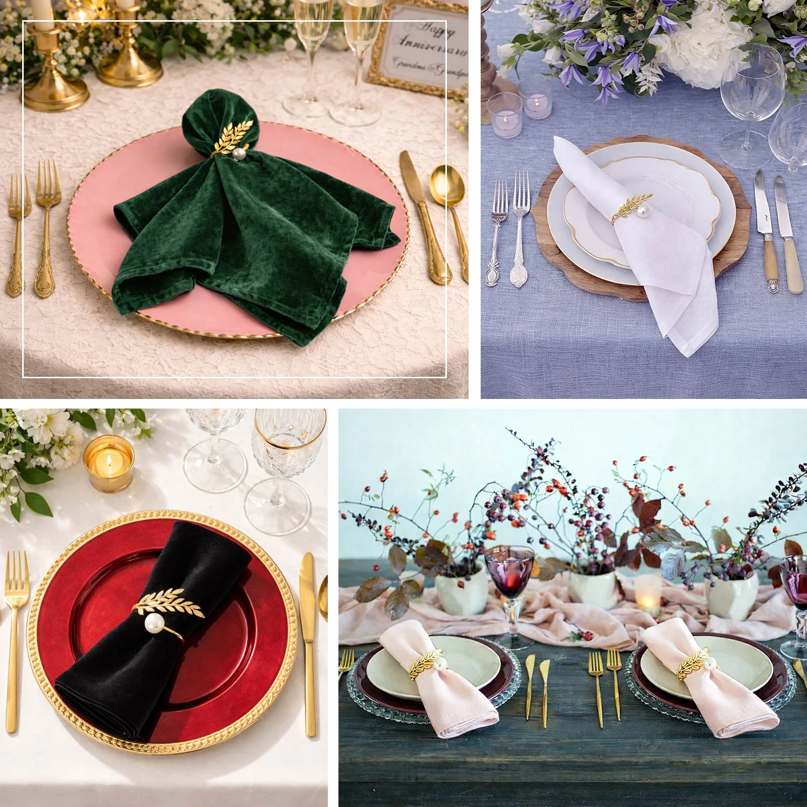 Gold Leaf Napkin Rings 10 Pack with White Pearl Accent – Metal Wheat Leaf Napkin Holders for Wedding Table Décor - 1.5" - Image 5