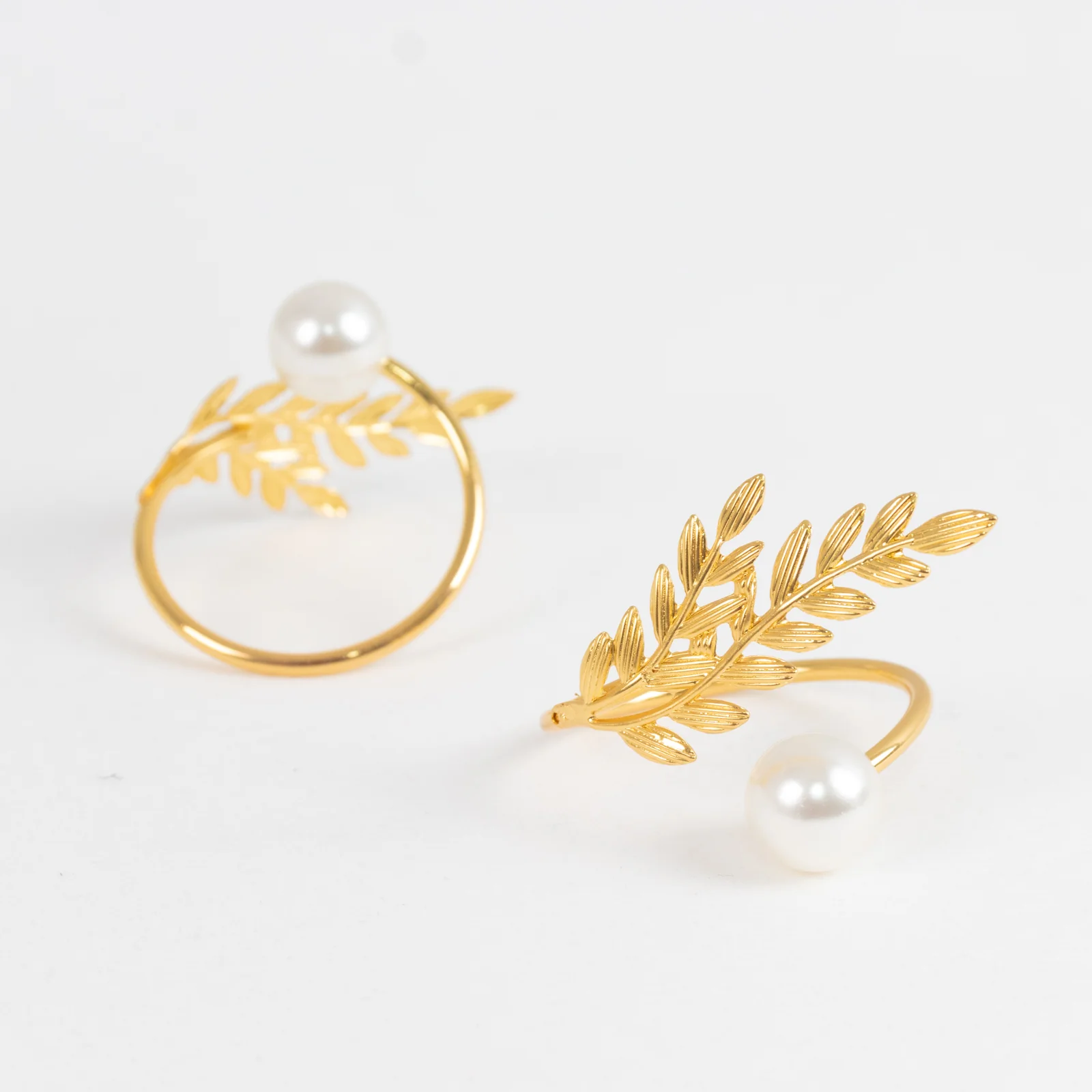 Gold Leaf Napkin Rings 10 Pack with White Pearl Accent – Metal Wheat Leaf Napkin Holders for Wedding Table Décor - 1.5" - Image 7