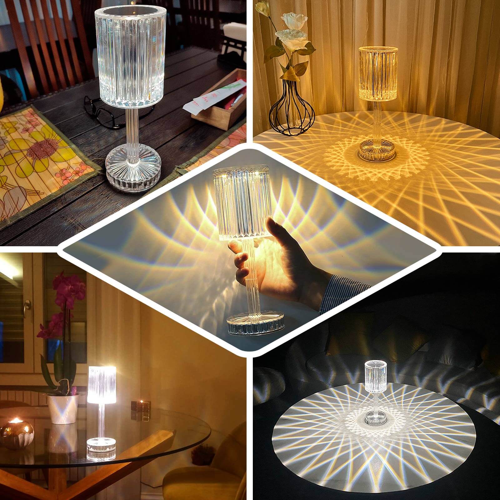 LED Acrylic Table Lamp Cylinder Design Color Changing - Rechargeable Cordless RGB Touch Control Light 10" - Image 4