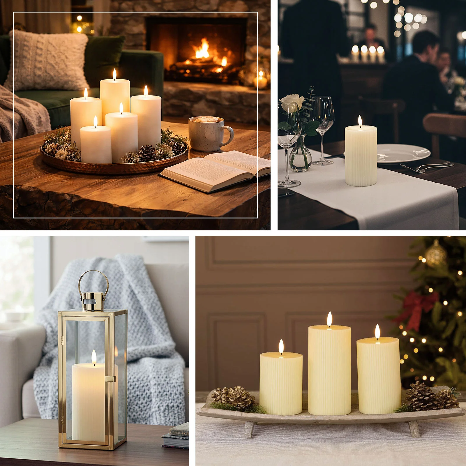 White LED Flameless Pillar Candles – Set of 5 Battery Operated Flickering Candles, Real Wax Exterior, Ribbed Design, 4″–8″, Warm White - Image 5