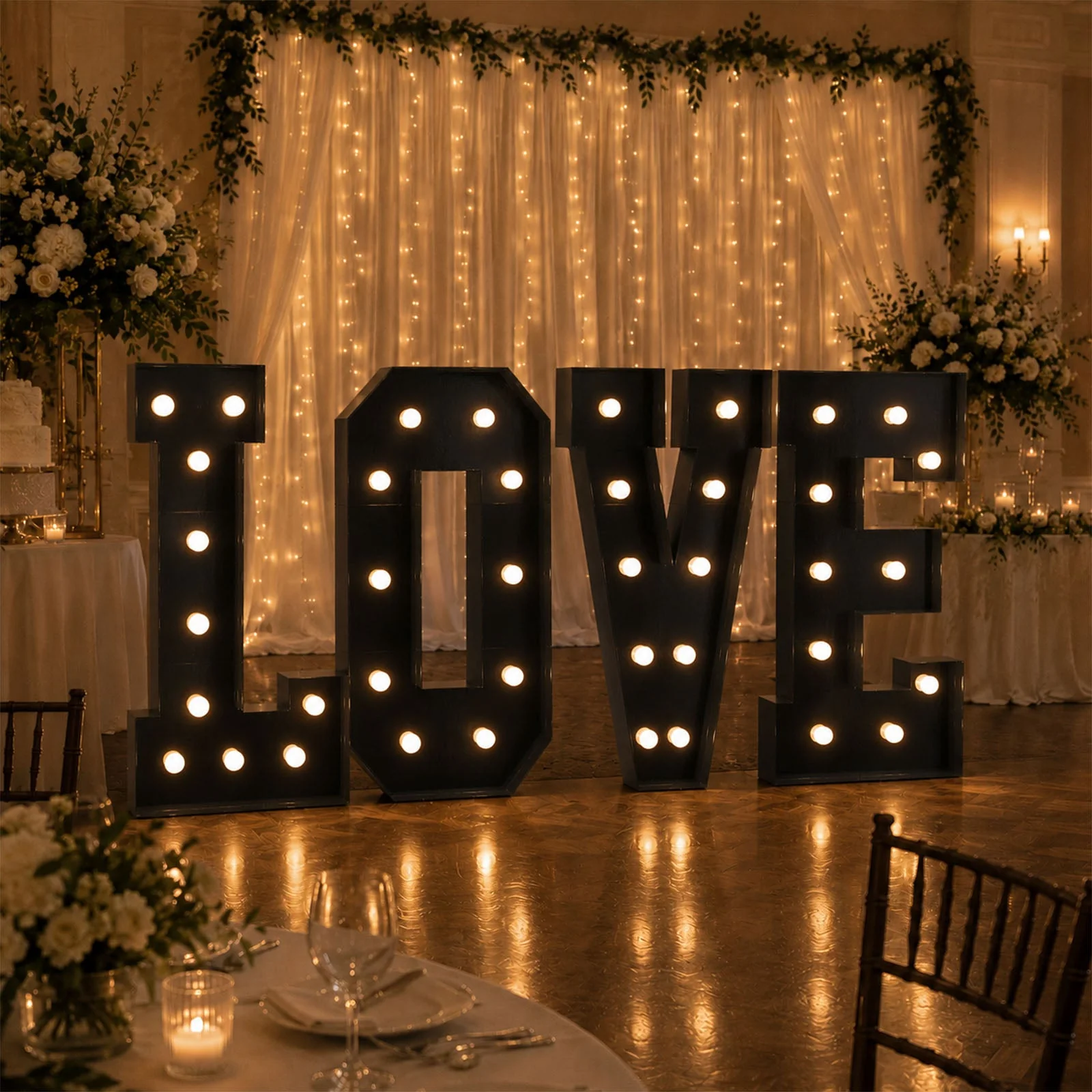 Giant LED Marquee Light Up Letters "LOVE", Black 4ft Pre-Cut Foam Board with Warm White Battery Operated LEDs, Glue Gun and Sticks - Image 3