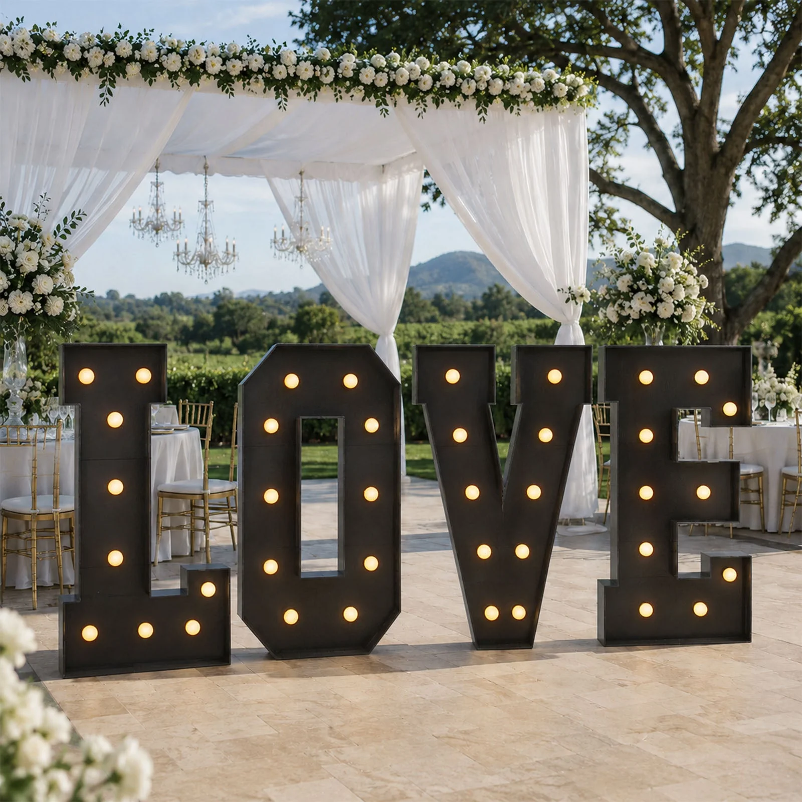Giant LED Marquee Light Up Letters "LOVE", Black 4ft Pre-Cut Foam Board with Warm White Battery Operated LEDs, Glue Gun and Sticks - Image 4