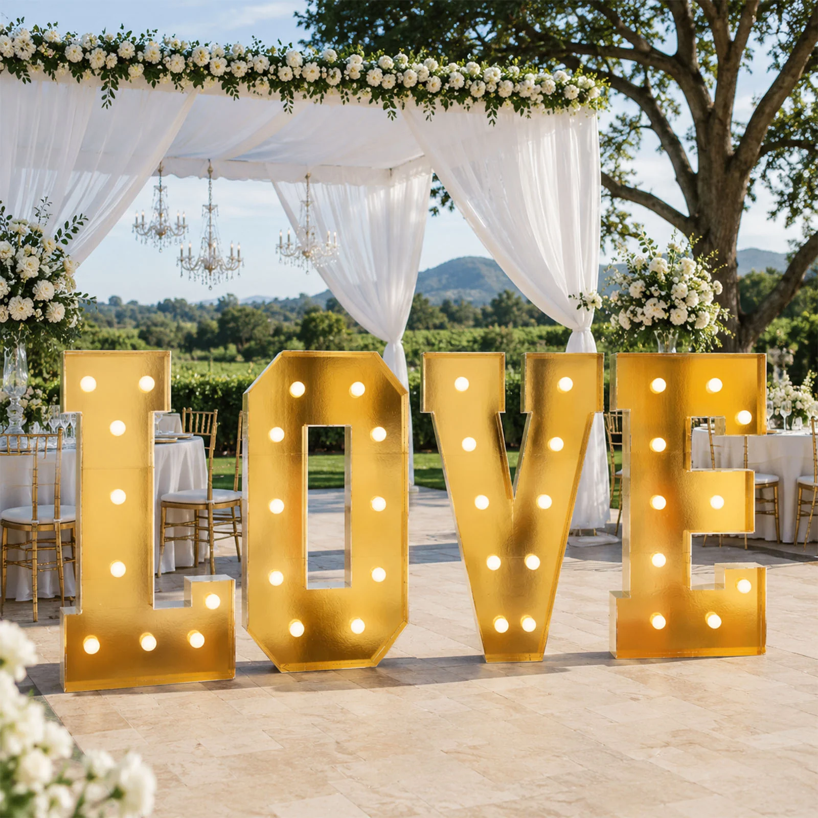 Giant LED Marquee Light Up Letters "LOVE", Gold 4ft Pre-Cut Foam Board with Warm White Battery Operated LEDs, Glue Gun and Sticks - Image 3