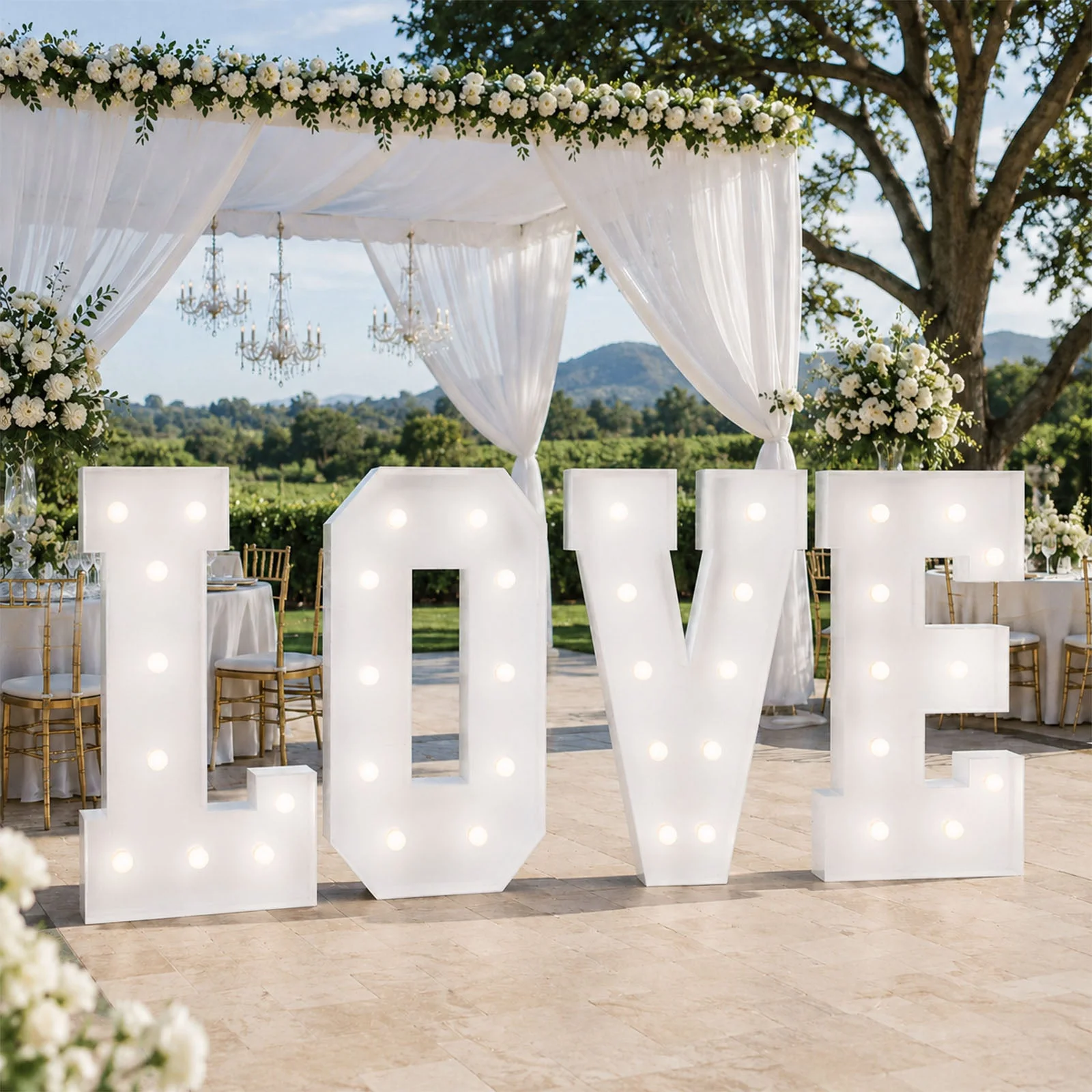 Giant LED Marquee Light Up Letters "LOVE", White 4ft Pre-Cut Foam Board with Warm White Battery Operated LEDs, Glue Gun and Sticks - Image 4