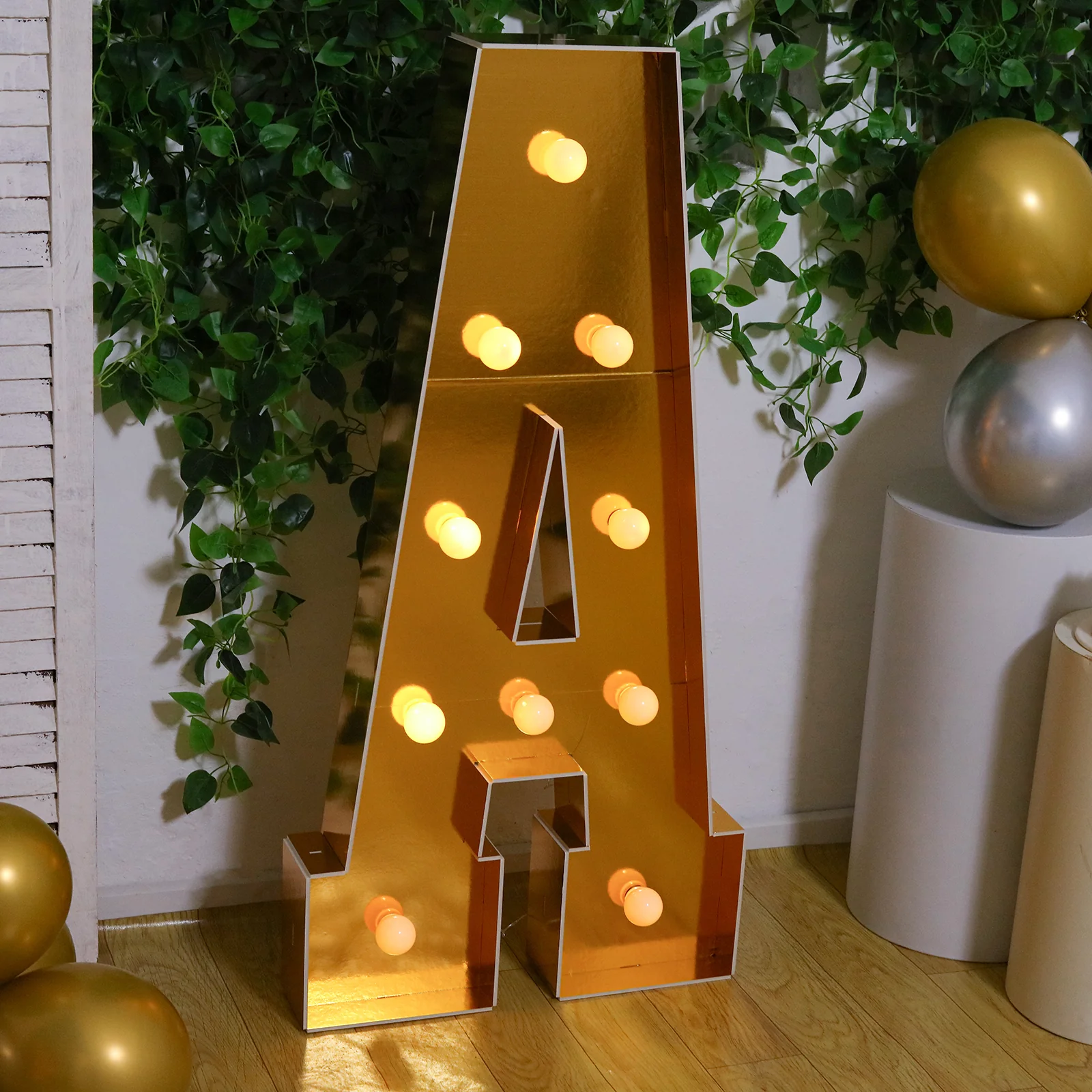 Giant LED Marquee Light Up Letter "A", Gold 4ft Pre-Cut Foam Board with 10 Warm White Battery Operated LEDs, Glue Gun and Sticks - Image 2