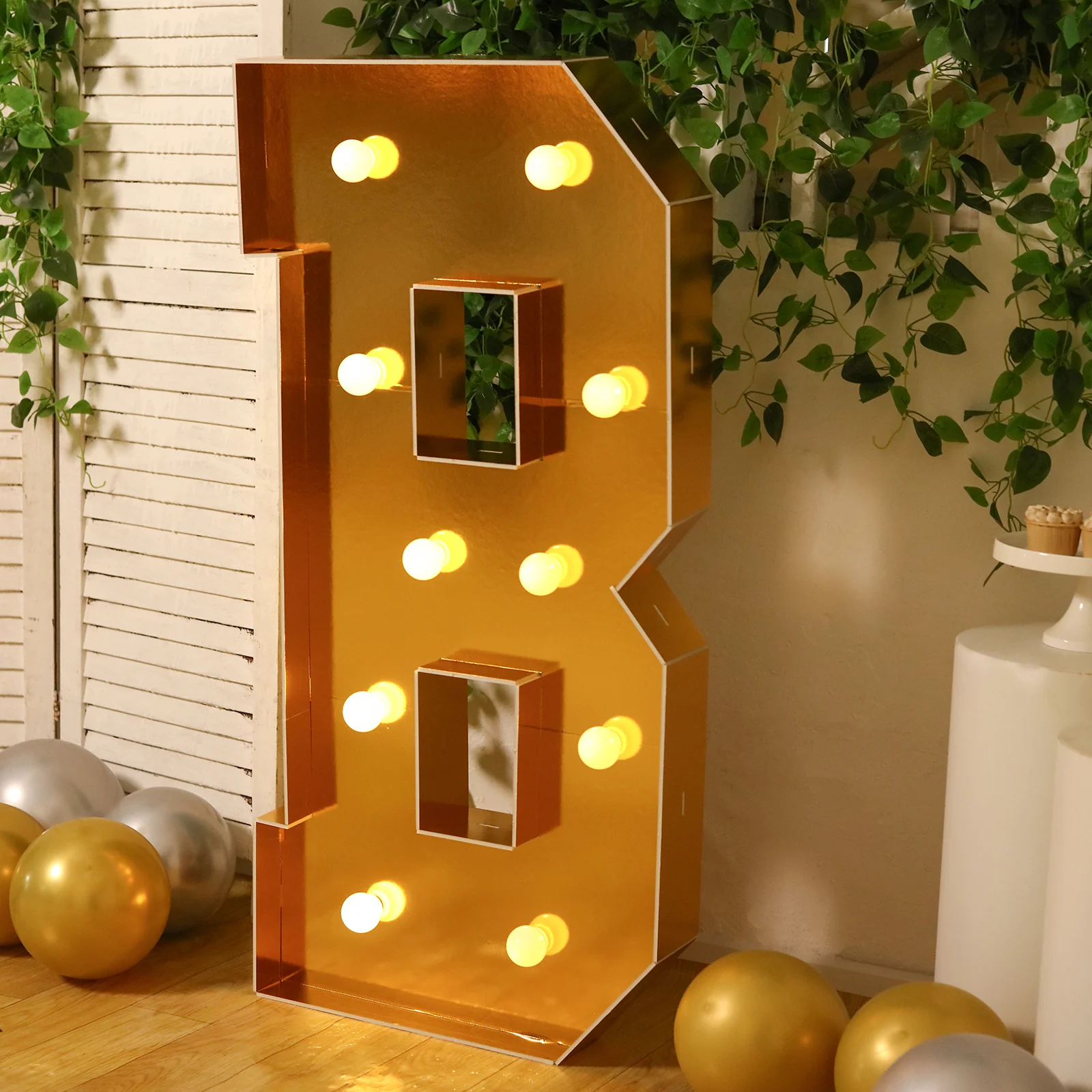 Giant LED Marquee Light Up Letter "B", Gold 4ft Pre-Cut Foam Board with 10 Warm White Battery Operated LEDs, Glue Gun and Sticks - Image 2