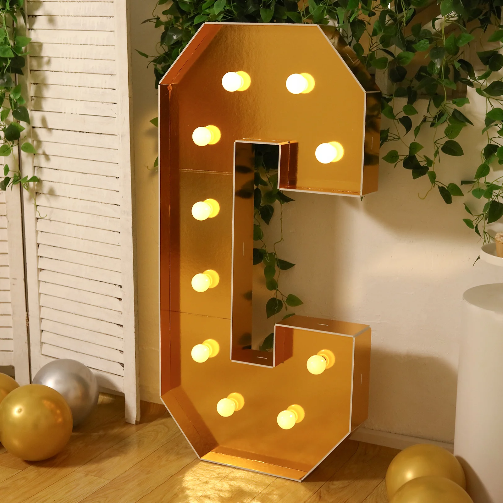Giant LED Marquee Light Up Letter "C", Gold 4ft Pre-Cut Foam Board with 10 Warm White Battery Operated LEDs, Glue Gun and Sticks - Image 2