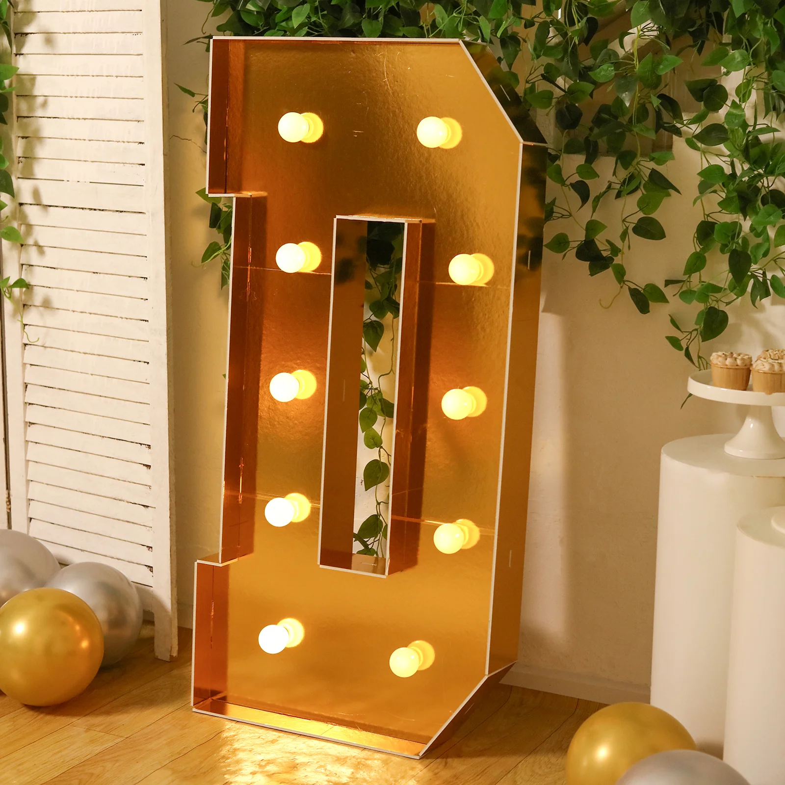 Giant LED Marquee Light Up Letter "D", Gold 4ft Pre-Cut Foam Board with 10 Warm White Battery Operated LEDs, Glue Gun and Sticks - Image 2