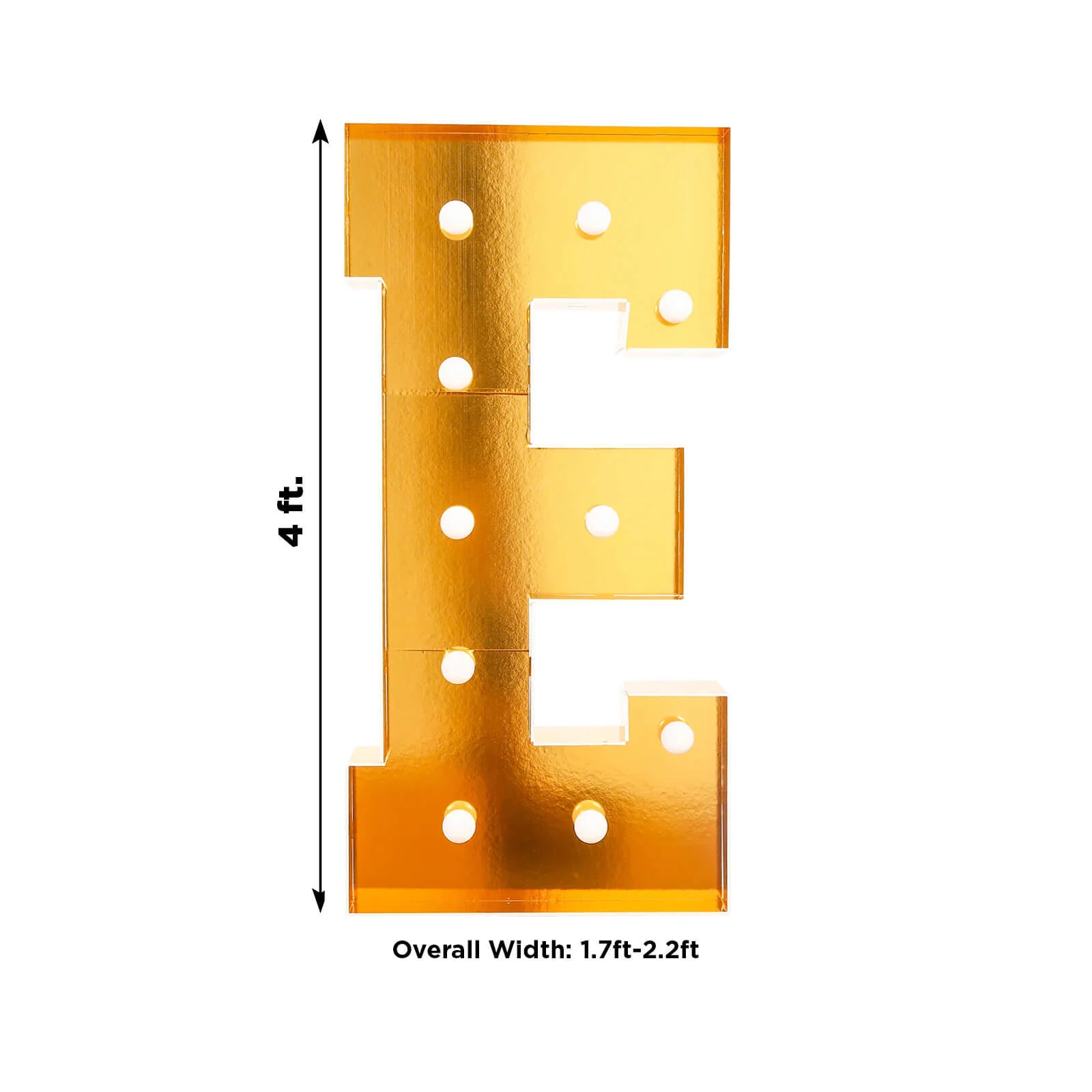 Giant LED Marquee Light Up Letter "E", Gold 4ft Pre-Cut Foam Board with 10 Warm White Battery Operated LEDs, Glue Gun and Sticks - Image 3