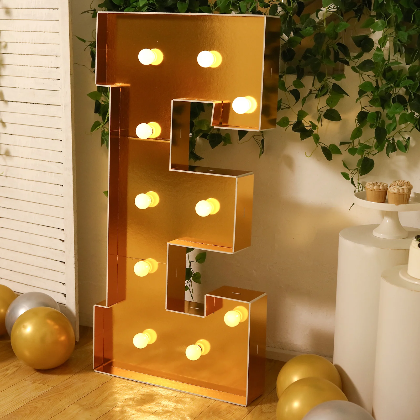 Giant LED Marquee Light Up Letter "E", Gold 4ft Pre-Cut Foam Board with 10 Warm White Battery Operated LEDs, Glue Gun and Sticks - Image 6
