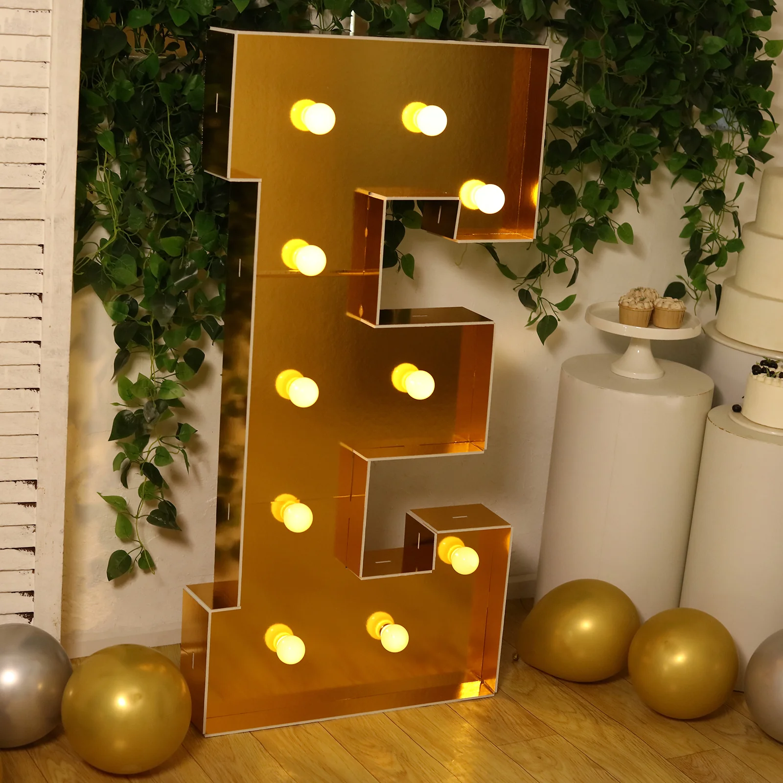 Giant LED Marquee Light Up Letter "E", Gold 4ft Pre-Cut Foam Board with 10 Warm White Battery Operated LEDs, Glue Gun and Sticks - Image 8