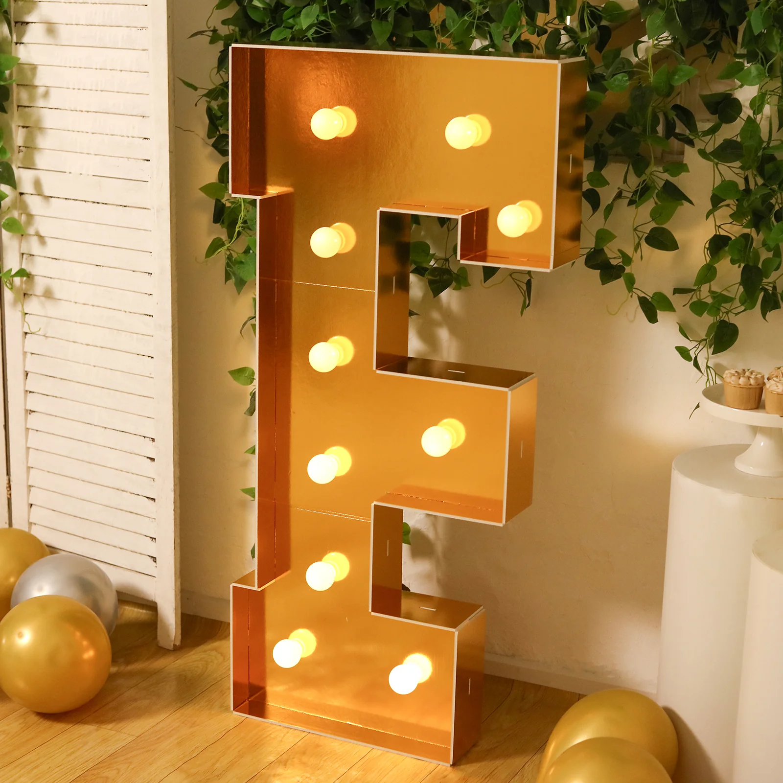 Giant LED Marquee Light Up Letter "F", Gold 4ft Pre-Cut Foam Board with 10 Warm White Battery Operated LEDs, Glue Gun and Sticks - Image 7