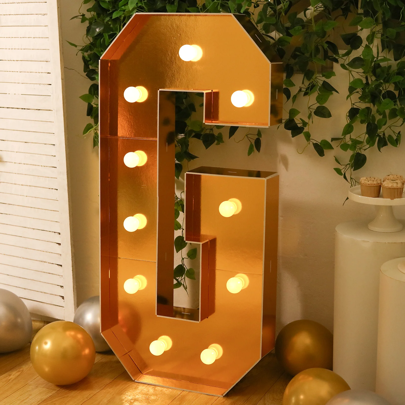Giant LED Marquee Light Up Letter "G", Gold 4ft Pre-Cut Foam Board with 10 Warm White Battery Operated LEDs, Glue Gun and Sticks - Image 2