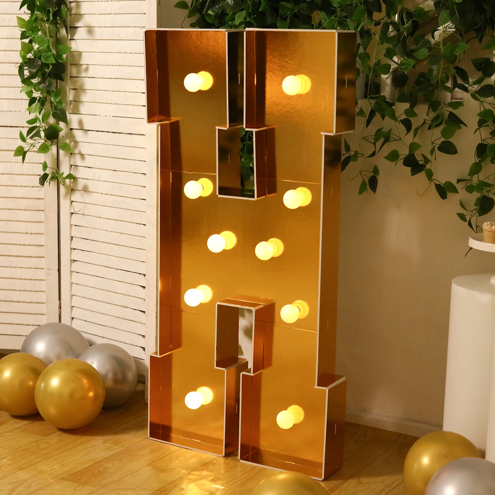 Giant LED Marquee Light Up Letter "H", Gold 4ft Pre-Cut Foam Board with 10 Warm White Battery Operated LEDs, Glue Gun and Sticks - Image 2