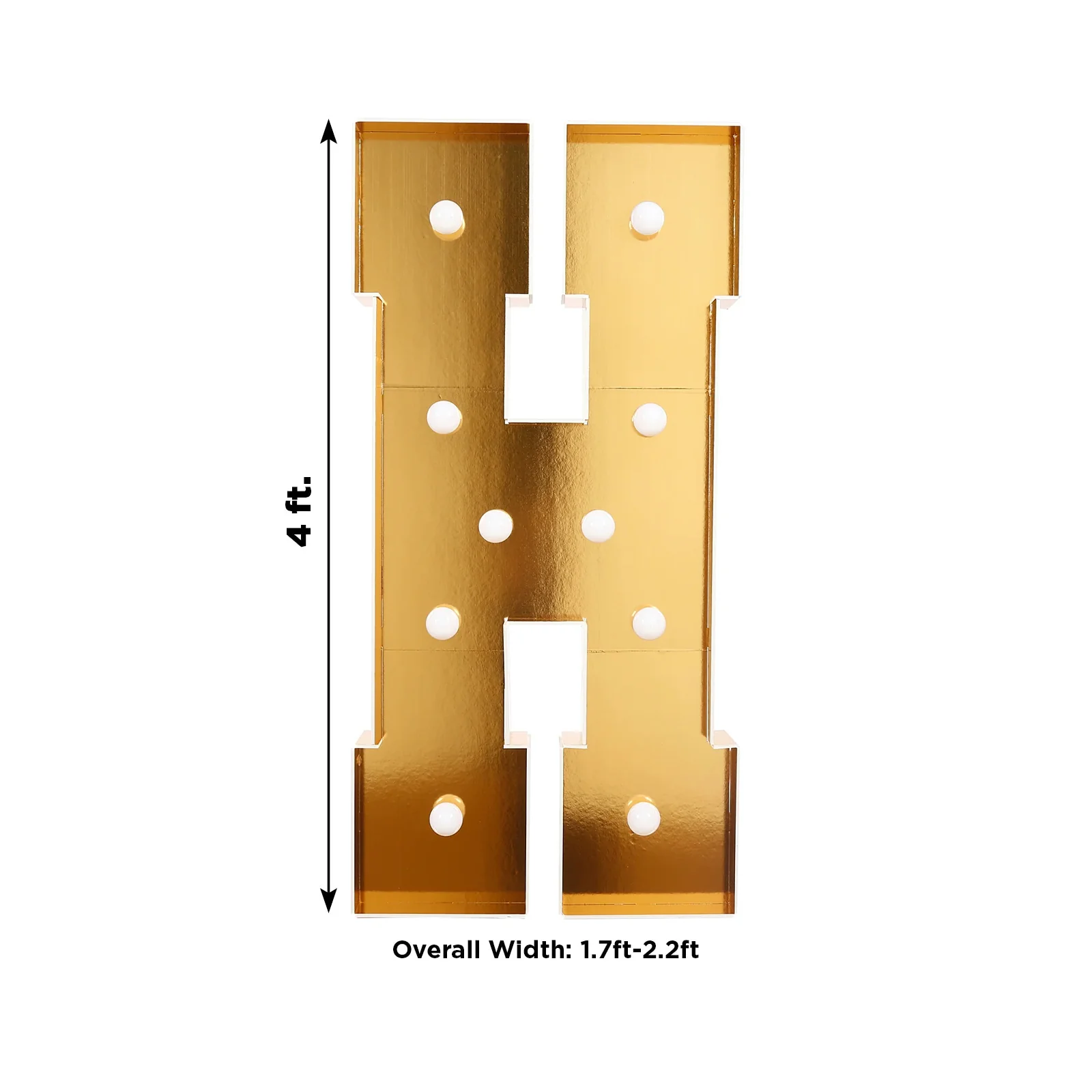 Giant LED Marquee Light Up Letter "H", Gold 4ft Pre-Cut Foam Board with 10 Warm White Battery Operated LEDs, Glue Gun and Sticks - Image 3
