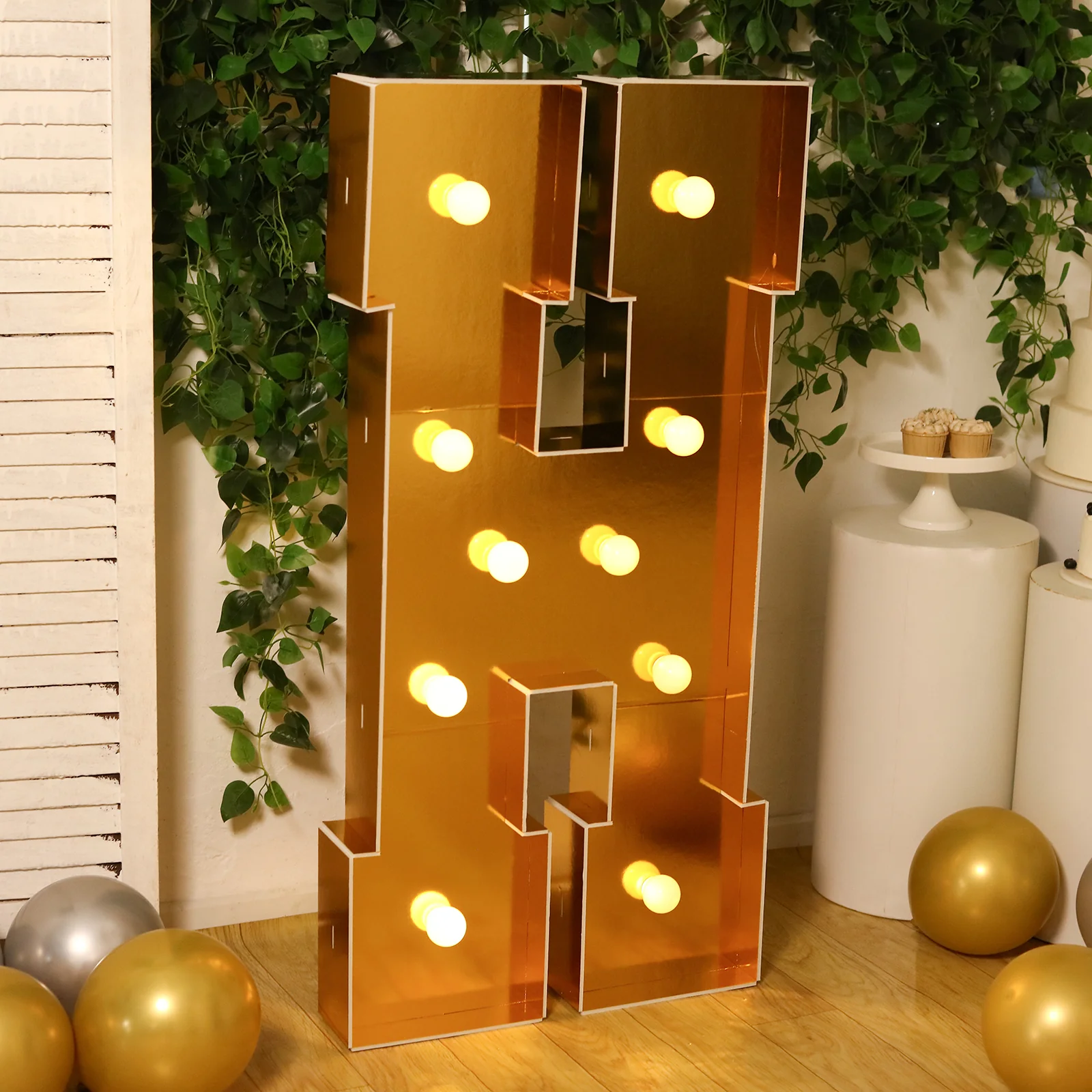 Giant LED Marquee Light Up Letter "H", Gold 4ft Pre-Cut Foam Board with 10 Warm White Battery Operated LEDs, Glue Gun and Sticks - Image 7