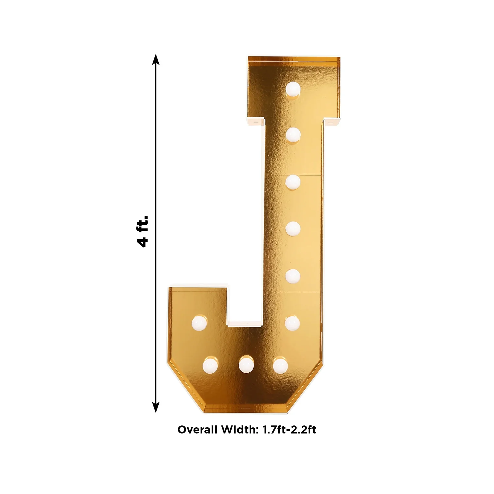 Giant LED Marquee Light Up Letter "J", Gold 4ft Pre-Cut Foam Board with 10 Warm White Battery Operated LEDs, Glue Gun and Sticks - Image 3