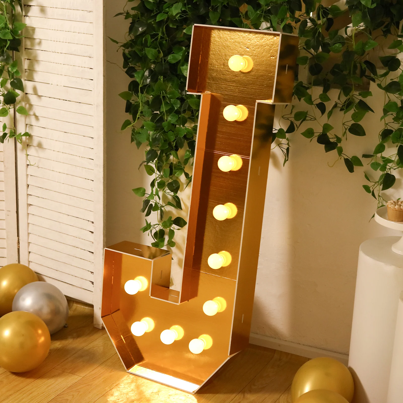 Giant LED Marquee Light Up Letter "J", Gold 4ft Pre-Cut Foam Board with 10 Warm White Battery Operated LEDs, Glue Gun and Sticks - Image 7