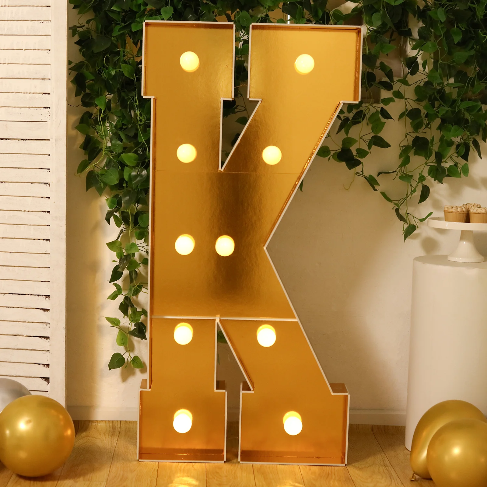Giant LED Marquee Light Up Letter "K", Gold 4ft Pre-Cut Foam Board with 10 Warm White Battery Operated LEDs, Glue Gun and Sticks