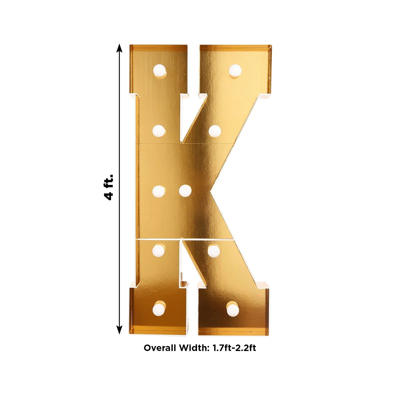 Giant LED Marquee Light Up Letter "K", Gold 4ft Pre-Cut Foam Board with 10 Warm White Battery Operated LEDs, Glue Gun and Sticks - Image 3