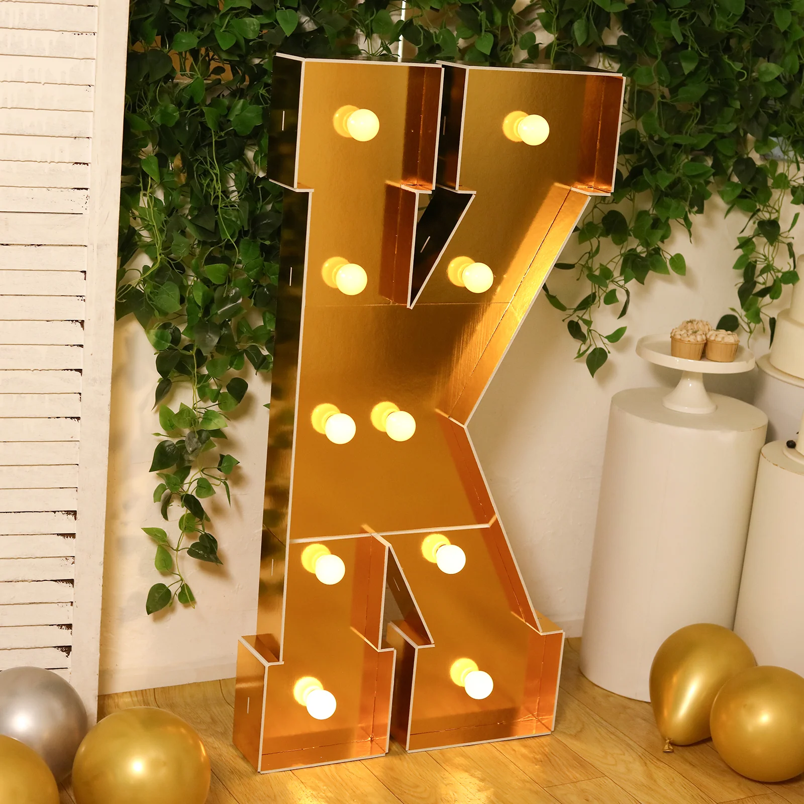 Giant LED Marquee Light Up Letter "K", Gold 4ft Pre-Cut Foam Board with 10 Warm White Battery Operated LEDs, Glue Gun and Sticks - Image 7